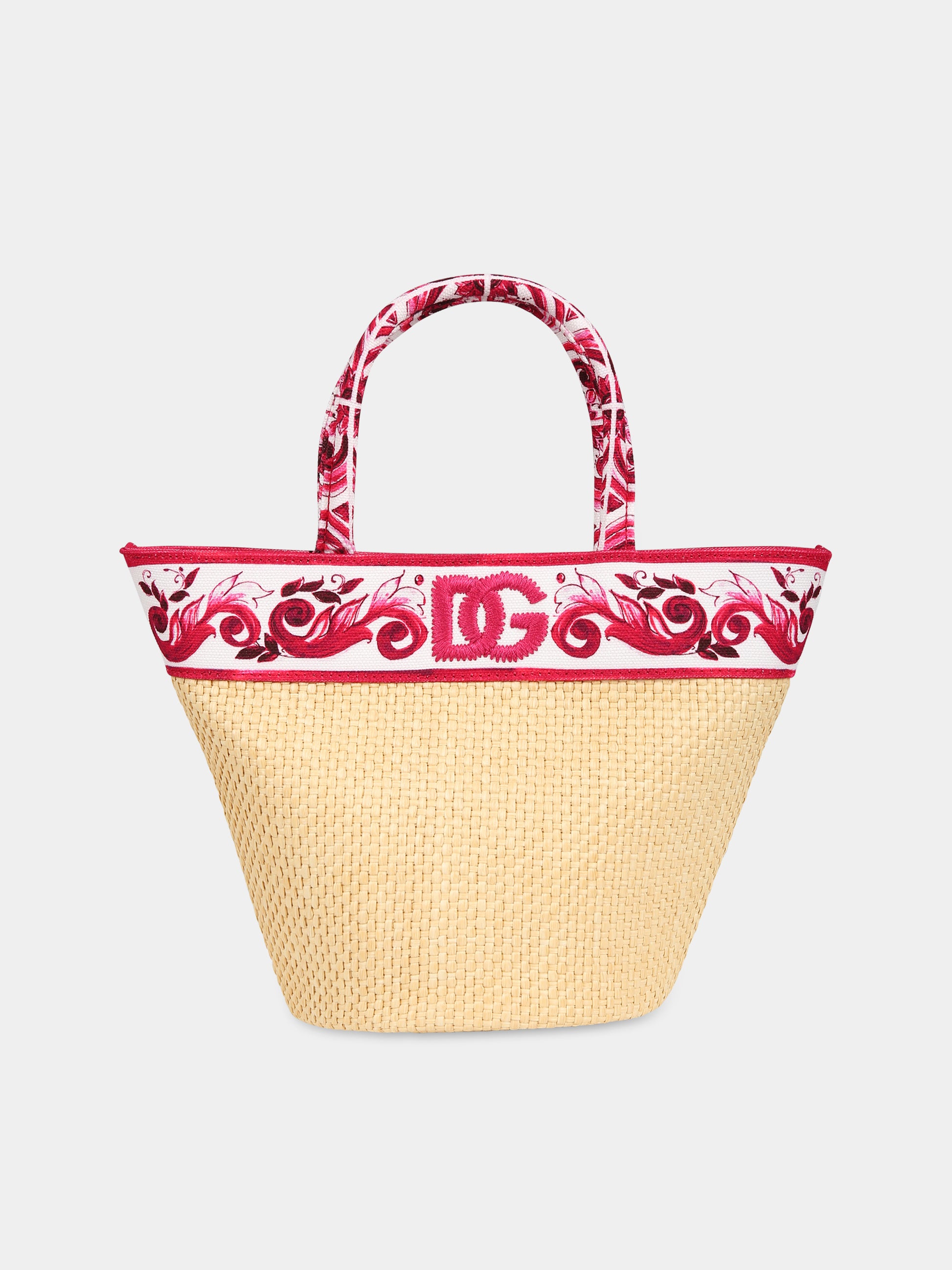 Borsa beige per bambina con stampa maioliche,Dolce & Gabbana Kids,EB0104 AU085 HE3OB