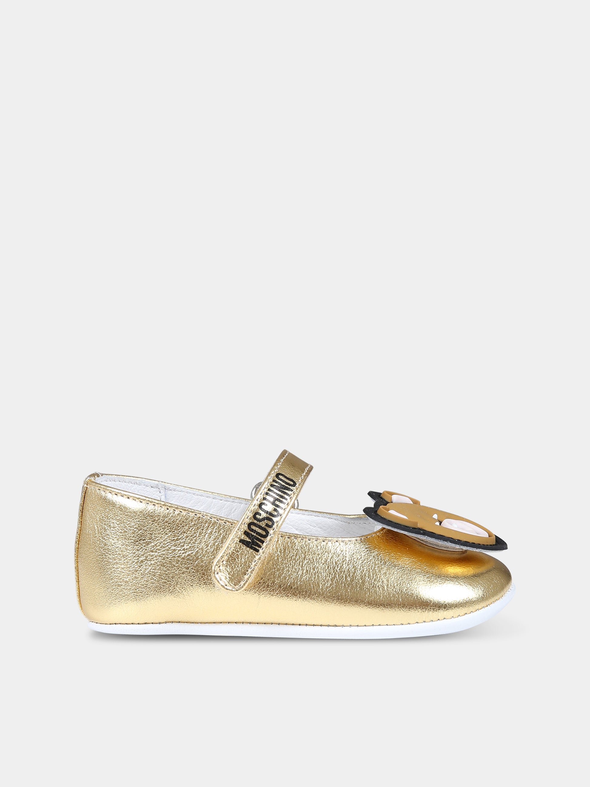 Ballerine oro per neonata con logo e Teddy Bear,Moschino Kids,75805 1
