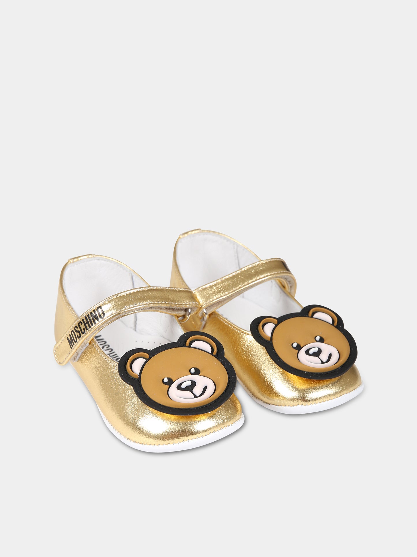 Ballerine oro per neonata con logo e Teddy Bear,Moschino Kids,75805 1