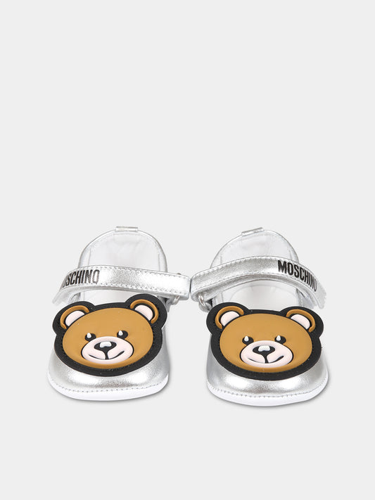 Ballerine argento per neonata con logo e Teddy Bear,Moschino Kids,75805 2