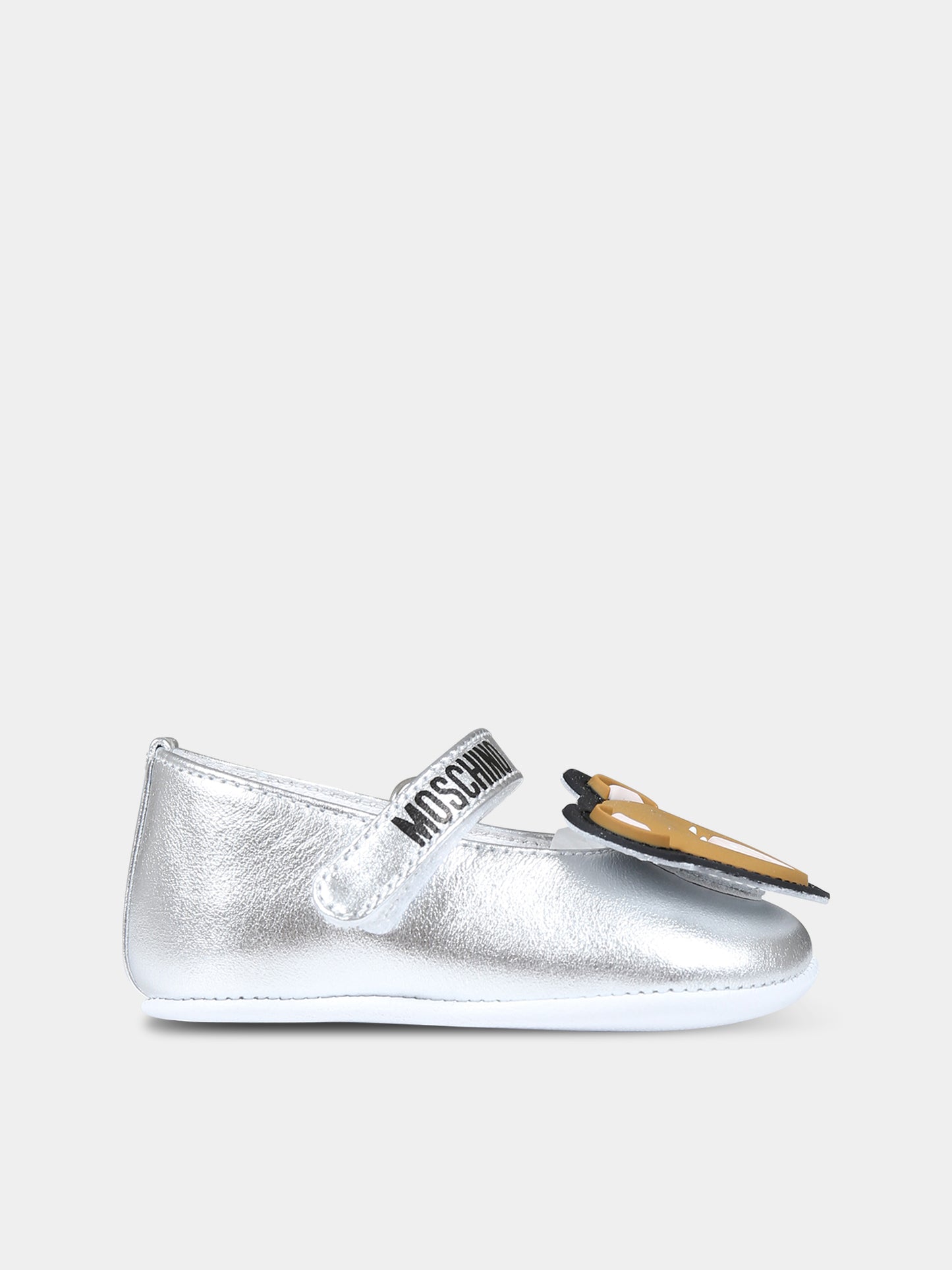 Ballerine argento per neonata con logo e Teddy Bear,Moschino Kids,75805 2