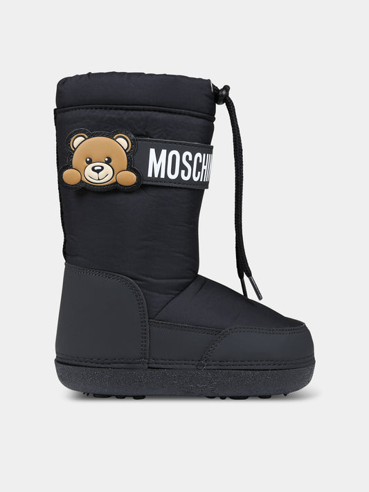 Stivali neri per bambina con Teddy Bear e logo,Moschino Kids,76104 1
