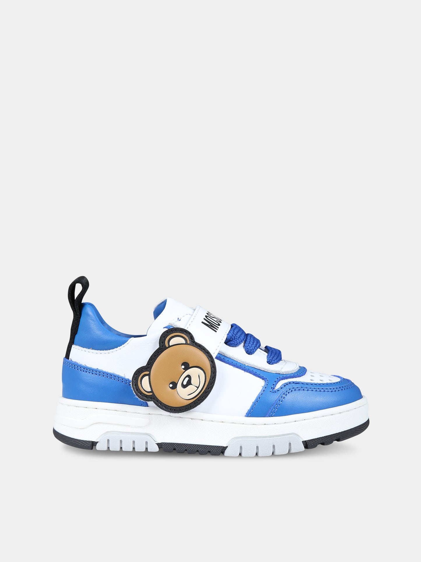 Sneakers azzurre per bambino con Teddy  Bear e logo,Moschino Kids,76016 75898 1