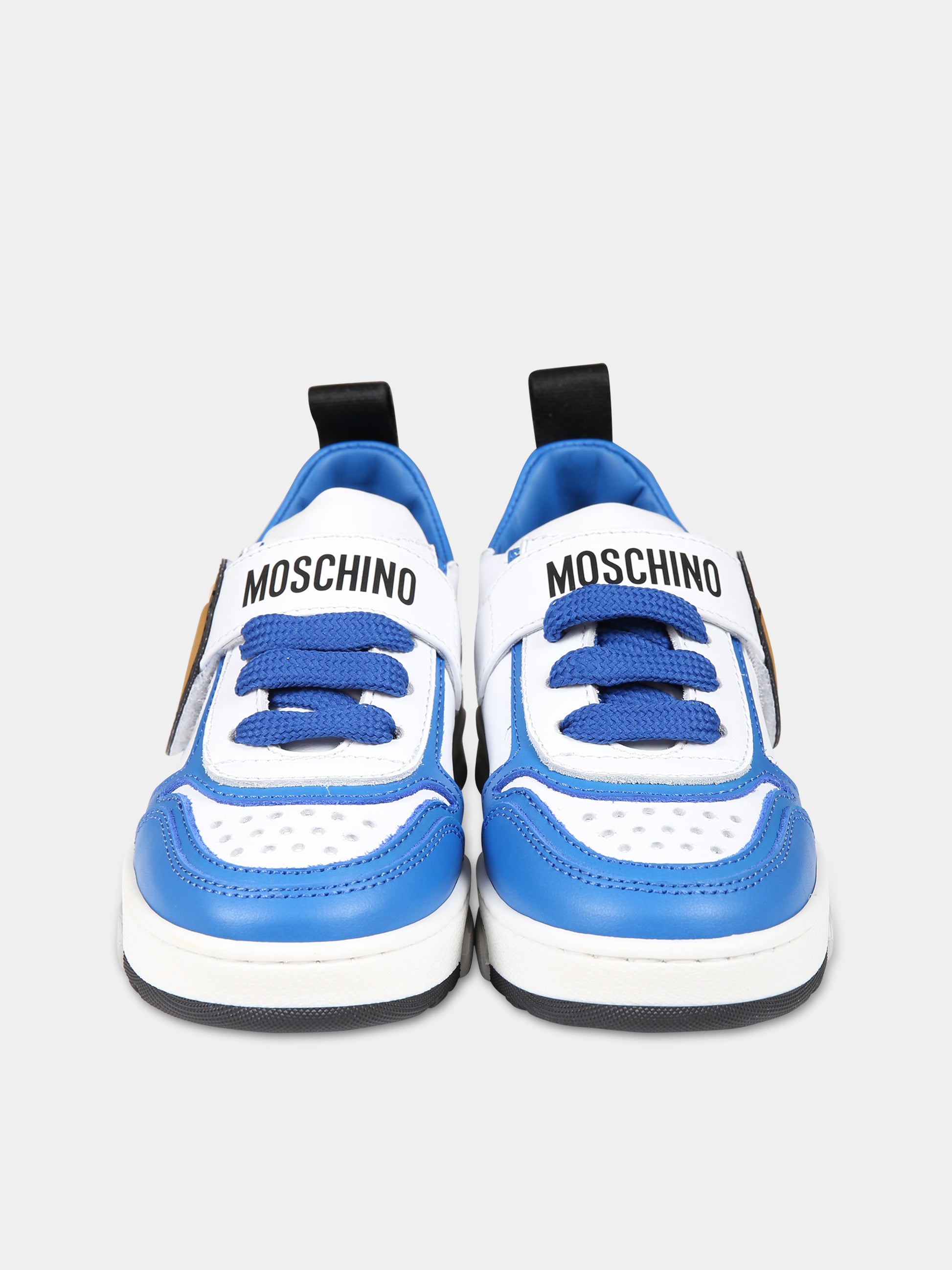 Sneakers azzurre per bambino con Teddy  Bear e logo,Moschino Kids,76016 75898 1