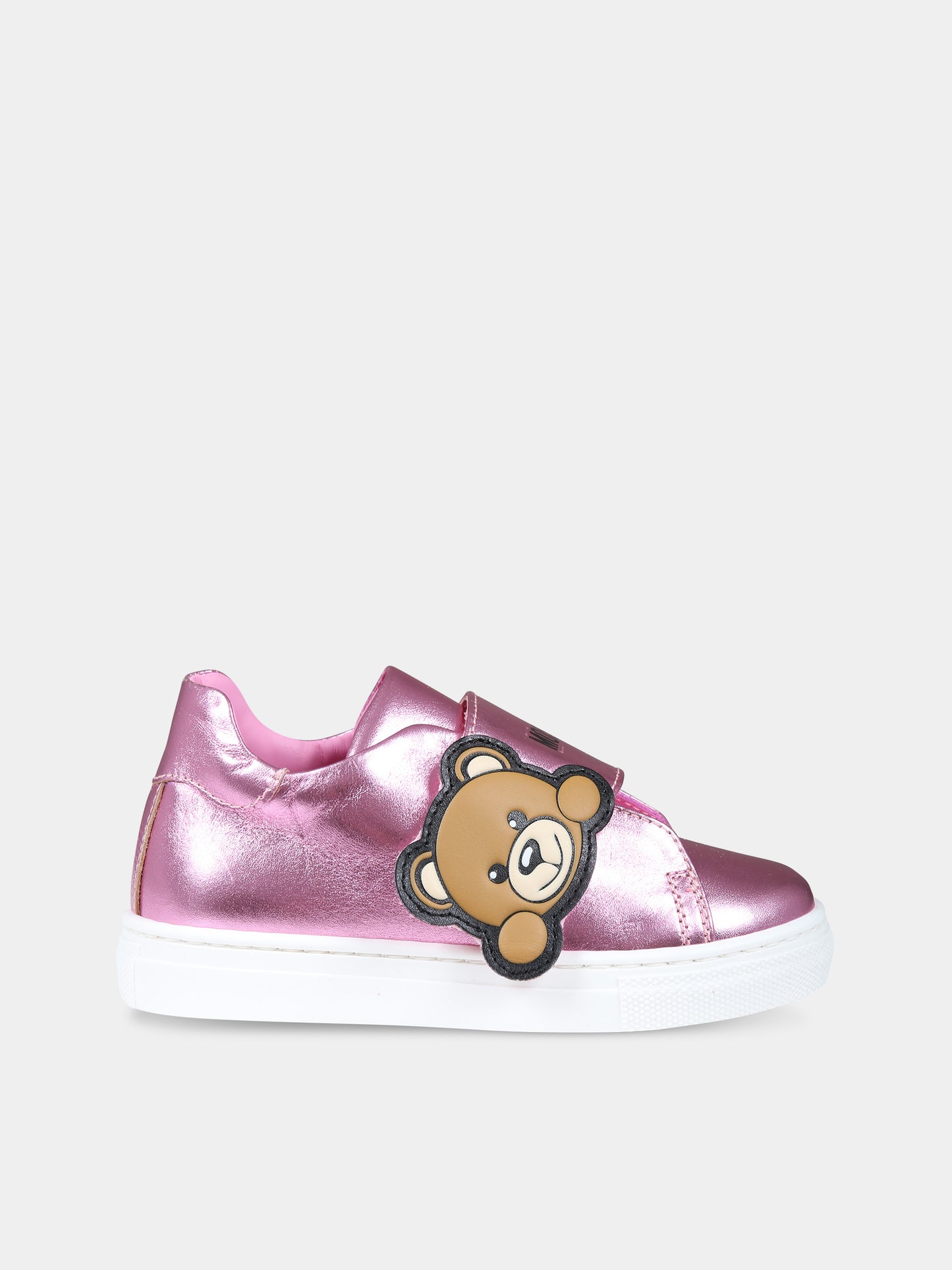 Sneakers fucsia per bambina con Teddy Bear e logo,Moschino Kids,75874 2