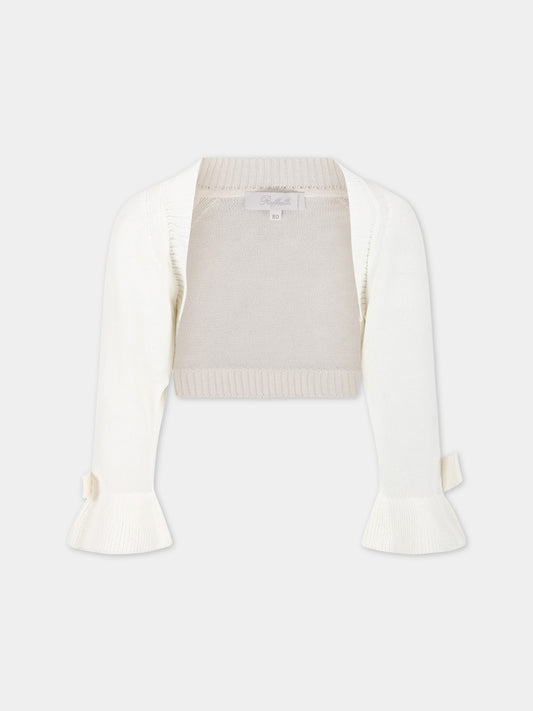 Coprispalla avorio per bambina con fiocco,Raffaella,COC/VOL PANNA