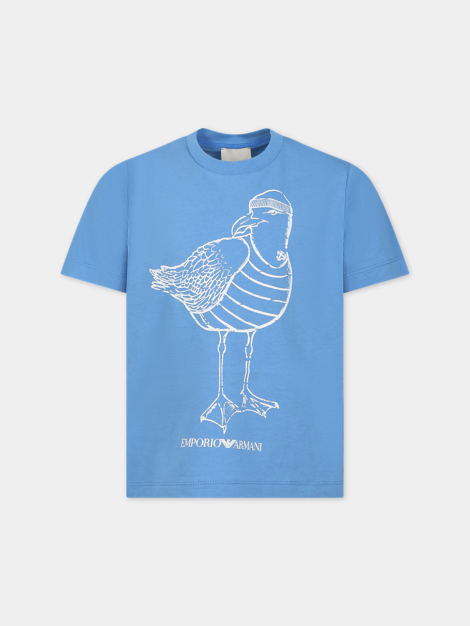 T-shirt azzurra per bambino con logo e stampa,Armani Junior,6R4T6B 3J52Z 0786