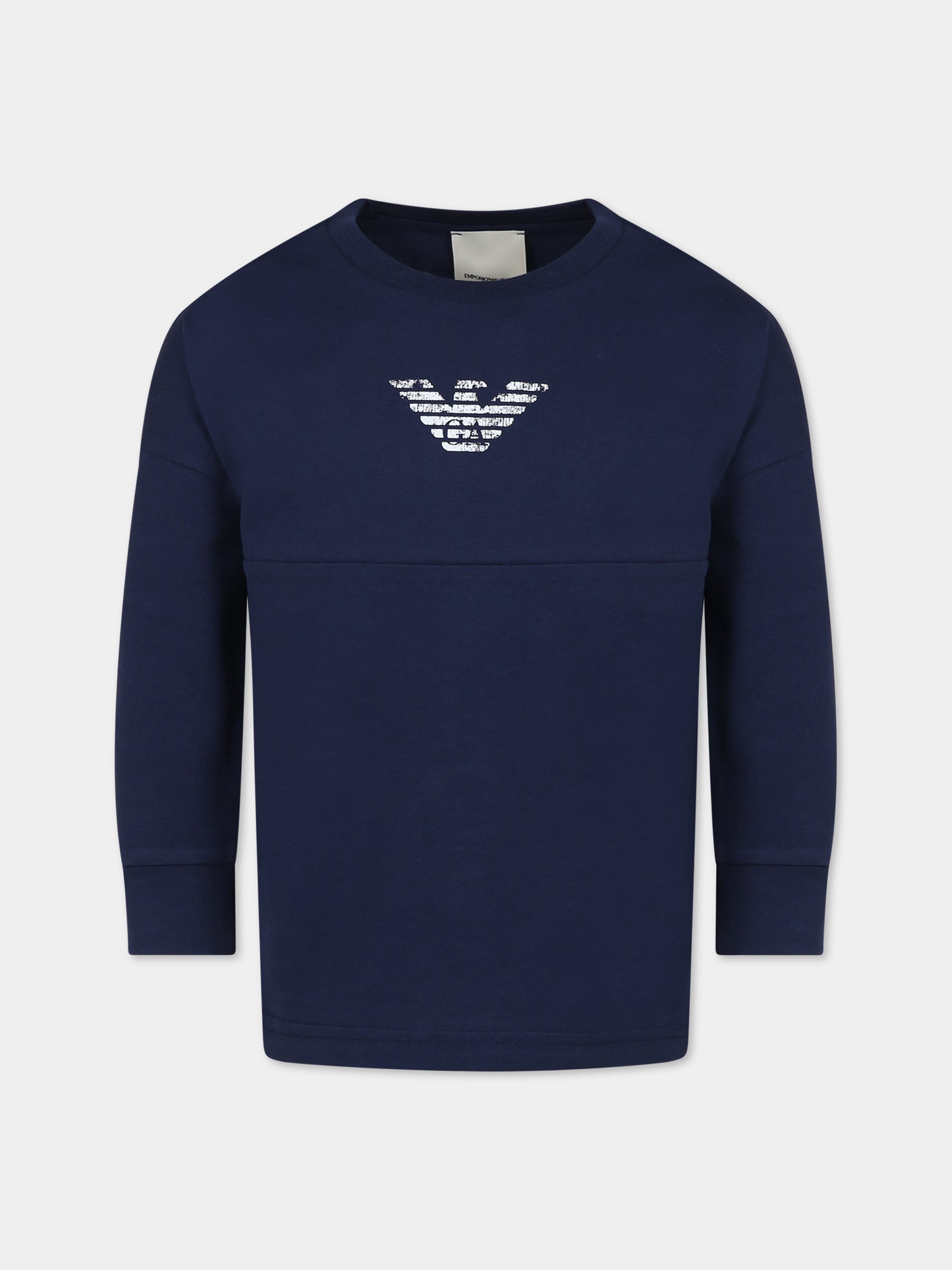 T-shirt blu per bambino con aquilotto e logo,Armani Junior,6R4TE3 1JFFZ 09L0