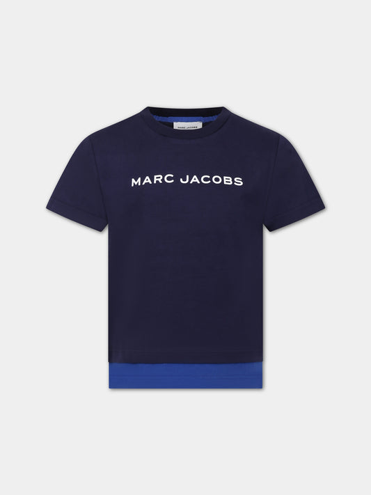 T-shirt blu per bambino con logo,Little Marc Jacobs,W25601 83E