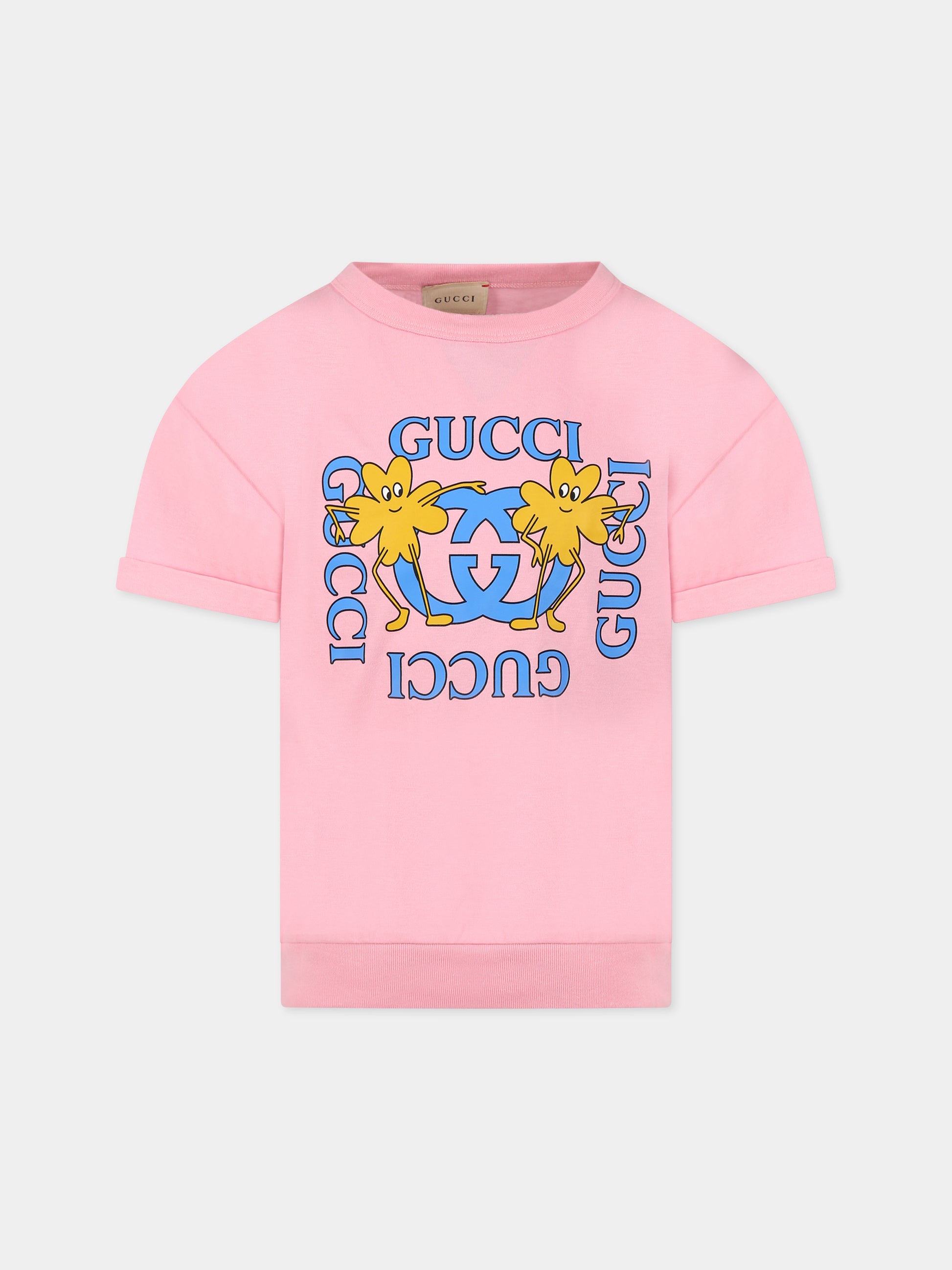 T-shirt rosa per bambini con logo,Gucci Kids,695318 XJE4E 5904