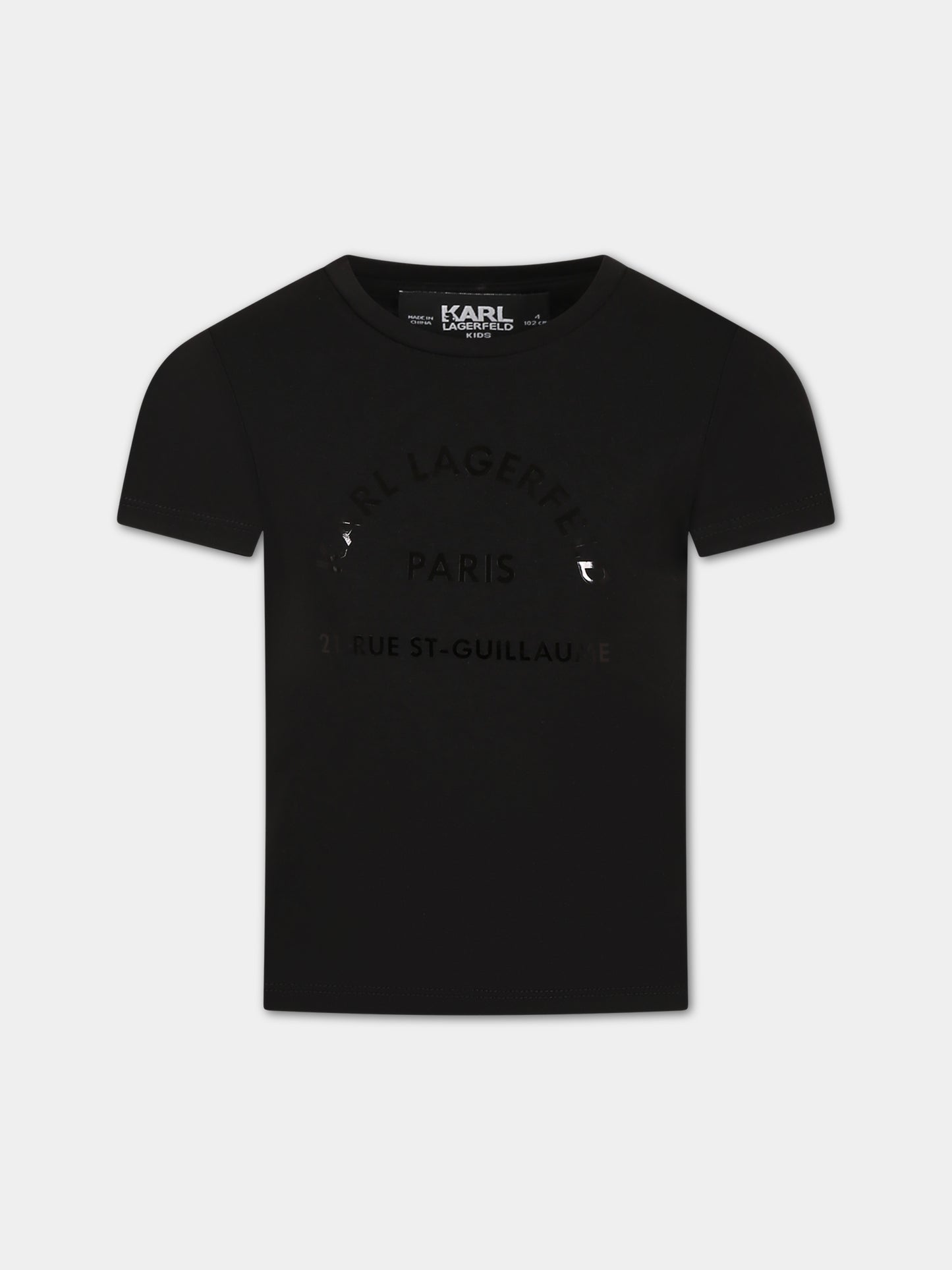 T-shirt nera per bambina con logo,Karl Lagerfeld Kids,Z15351 09B