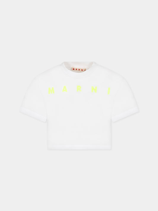 T-shirt bianca per bambina con logo,Marni Kids,M00695 M00NE 0M100