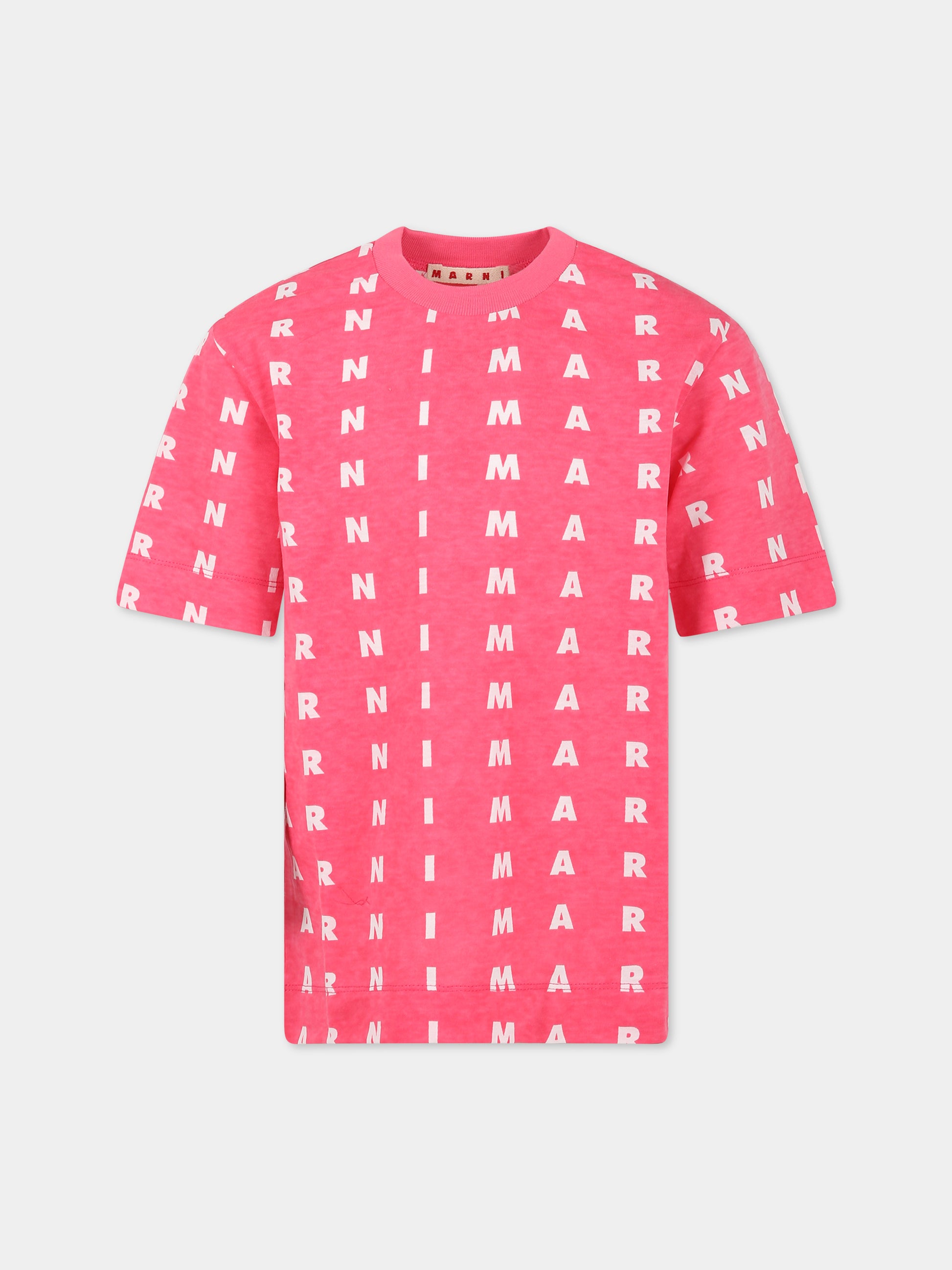T-shirt fucsia per bambini con logo,Marni Kids,M00774 M00NV 0M337