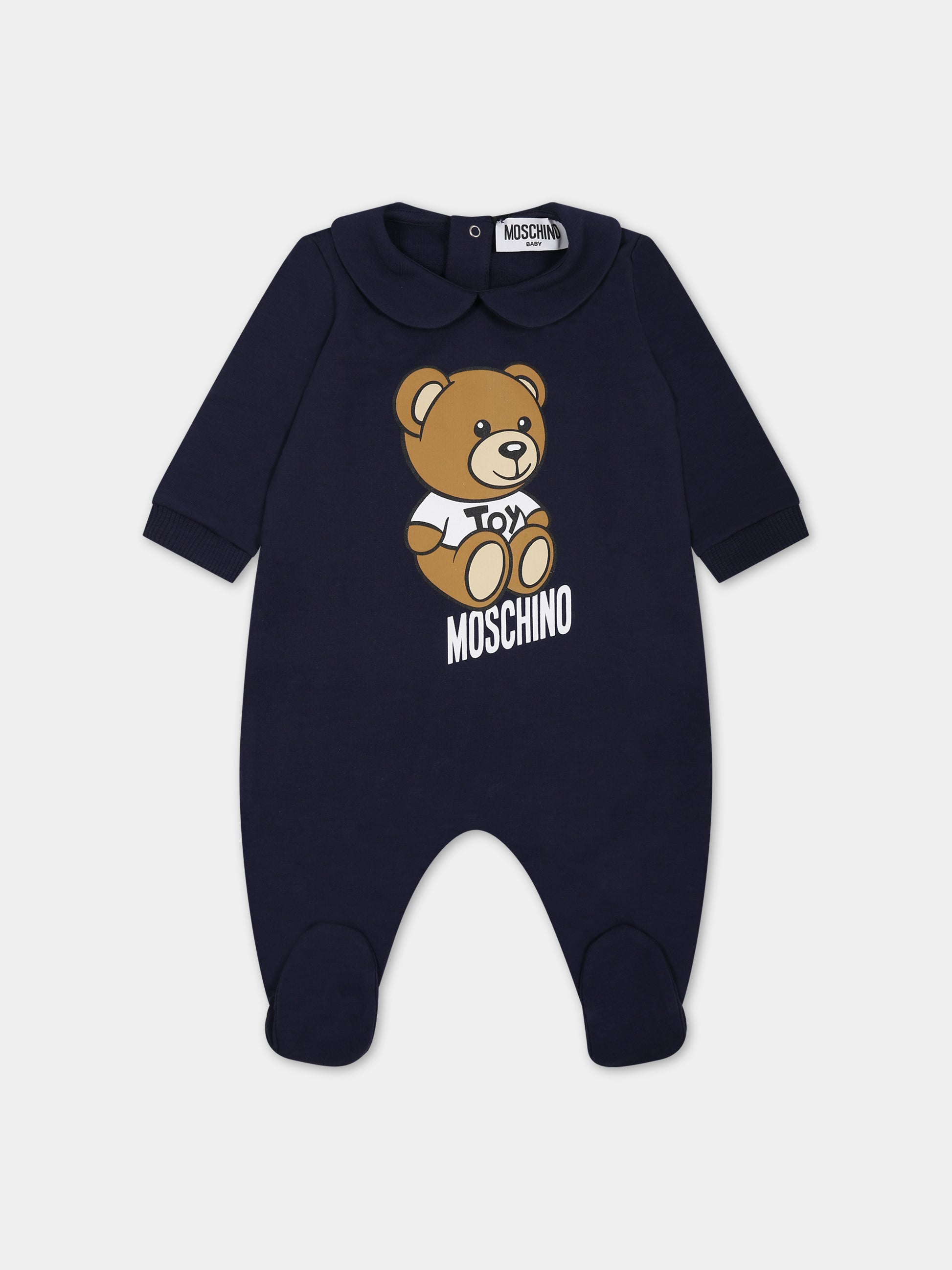 Tutina blu per neonato con Teddy Bear e logo nero,Moschino Kids,MTY037 LDA00 40016
