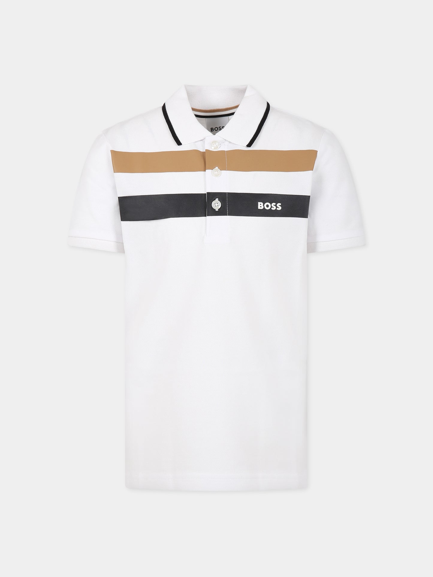 Polo bianca per bambino con logo,Boss,J25O26 10P