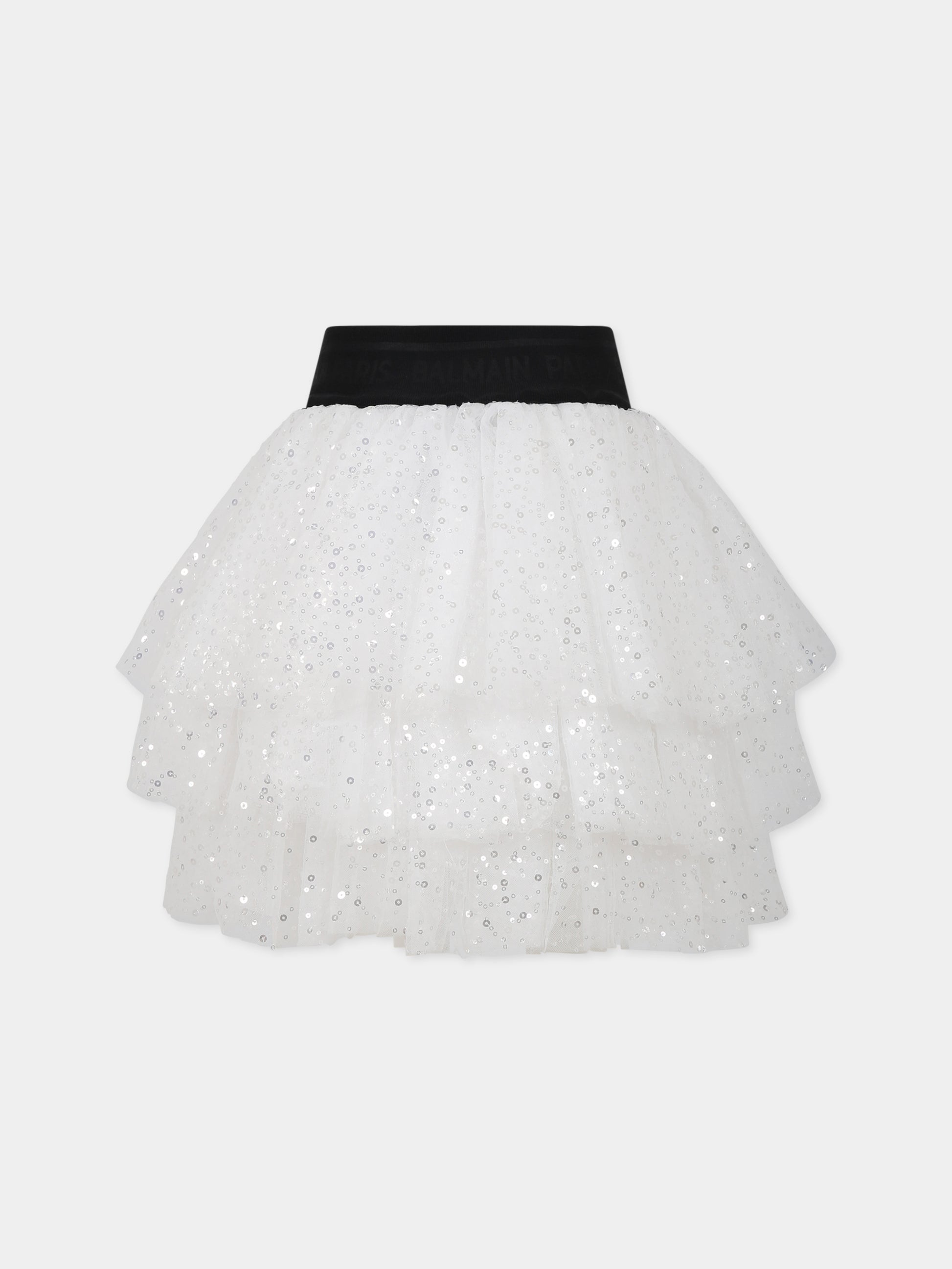 Gonna bianca per bambina con logo,Balmain Kids,6O7040 OC440 101AG