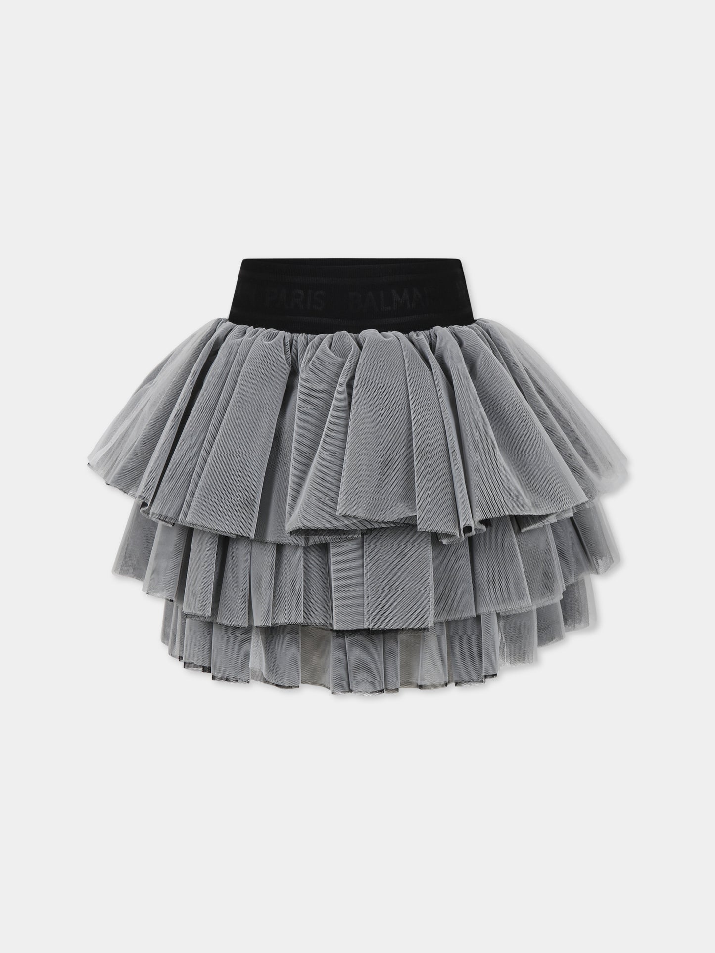 Gonna grigia per bambina con logo,Balmain Kids,6O7050 OB720 930