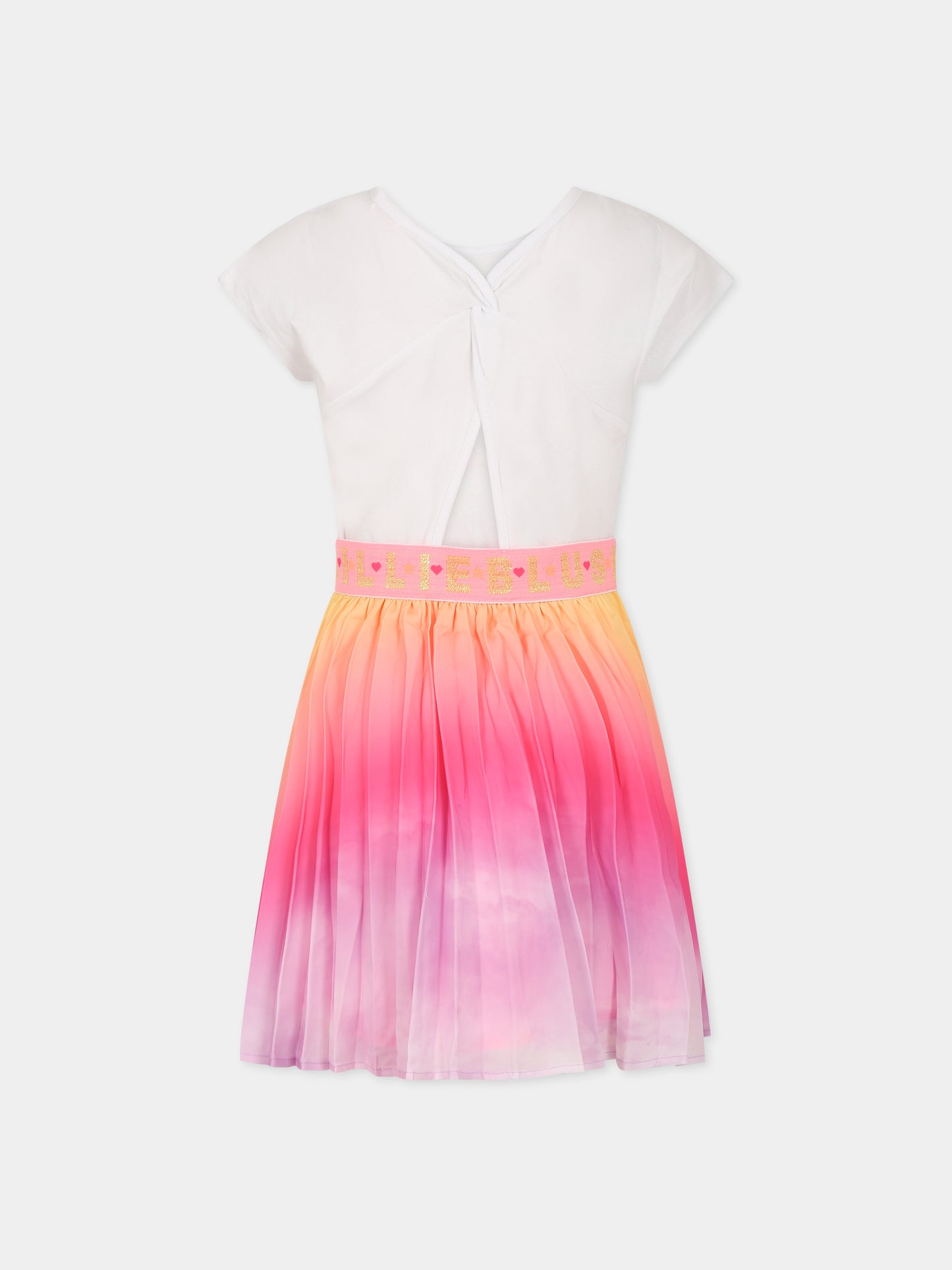 Vestito bianco per bambina con logo e farfalla,Billieblush,U12819 Z41