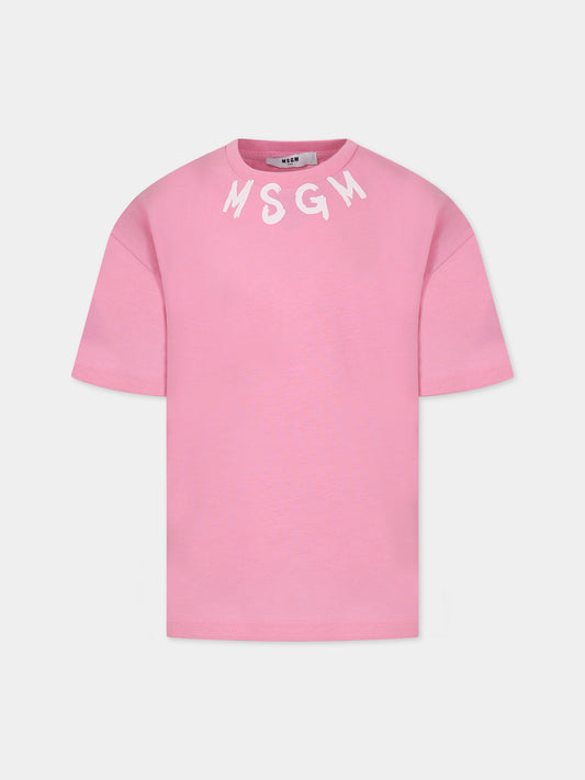 T-shirt rosa per bambina con logo,Msgm Kids,MS029318 042