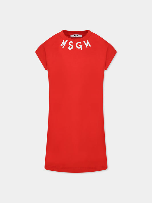 Vestito rosso per bambina con logo,Msgm Kids,MS029340 040
