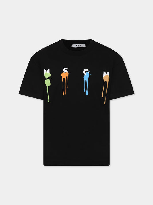 T-shirt nera per bambino con logo e stampa,Msgm Kids,MS029547 110