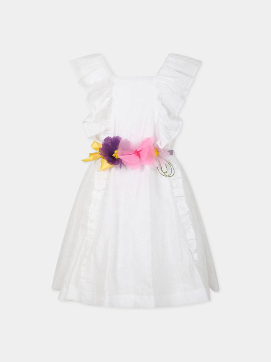 Vestito bianco per bambina con fiori,Monnalisa,11A915 1940 0099