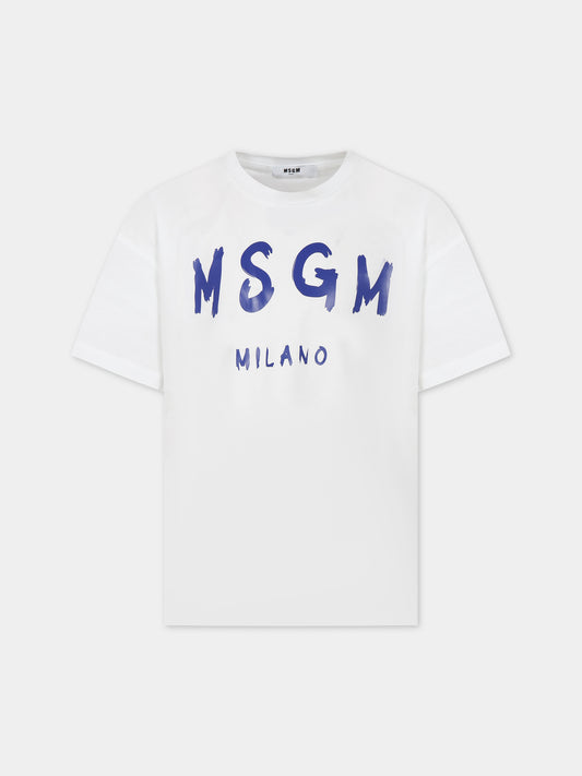 T-shirt bianca per bambini con logo,Msgm Kids,MS029315 001