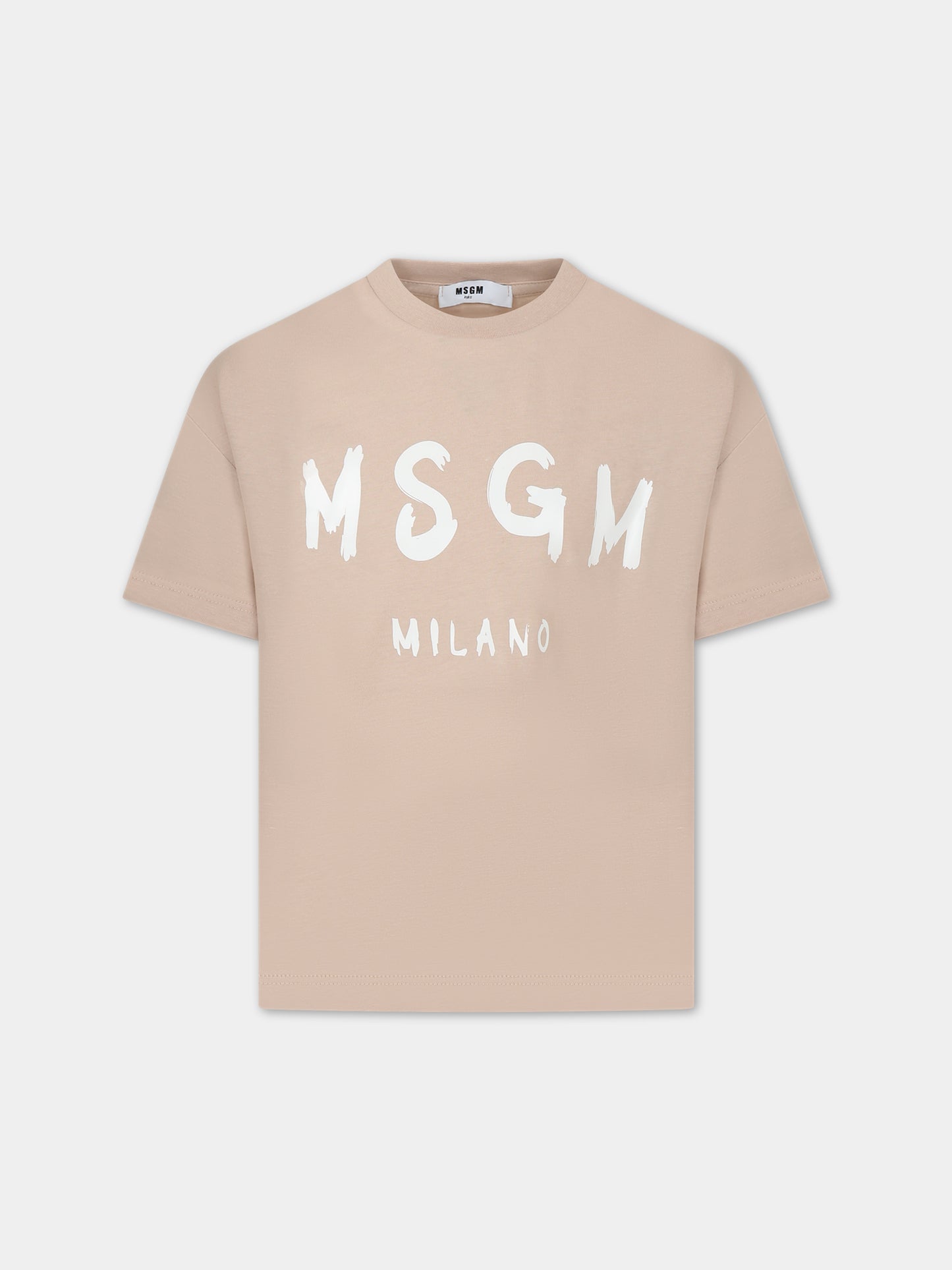 T-shirt beige per bambini con logo,Msgm Kids,MS029315 015