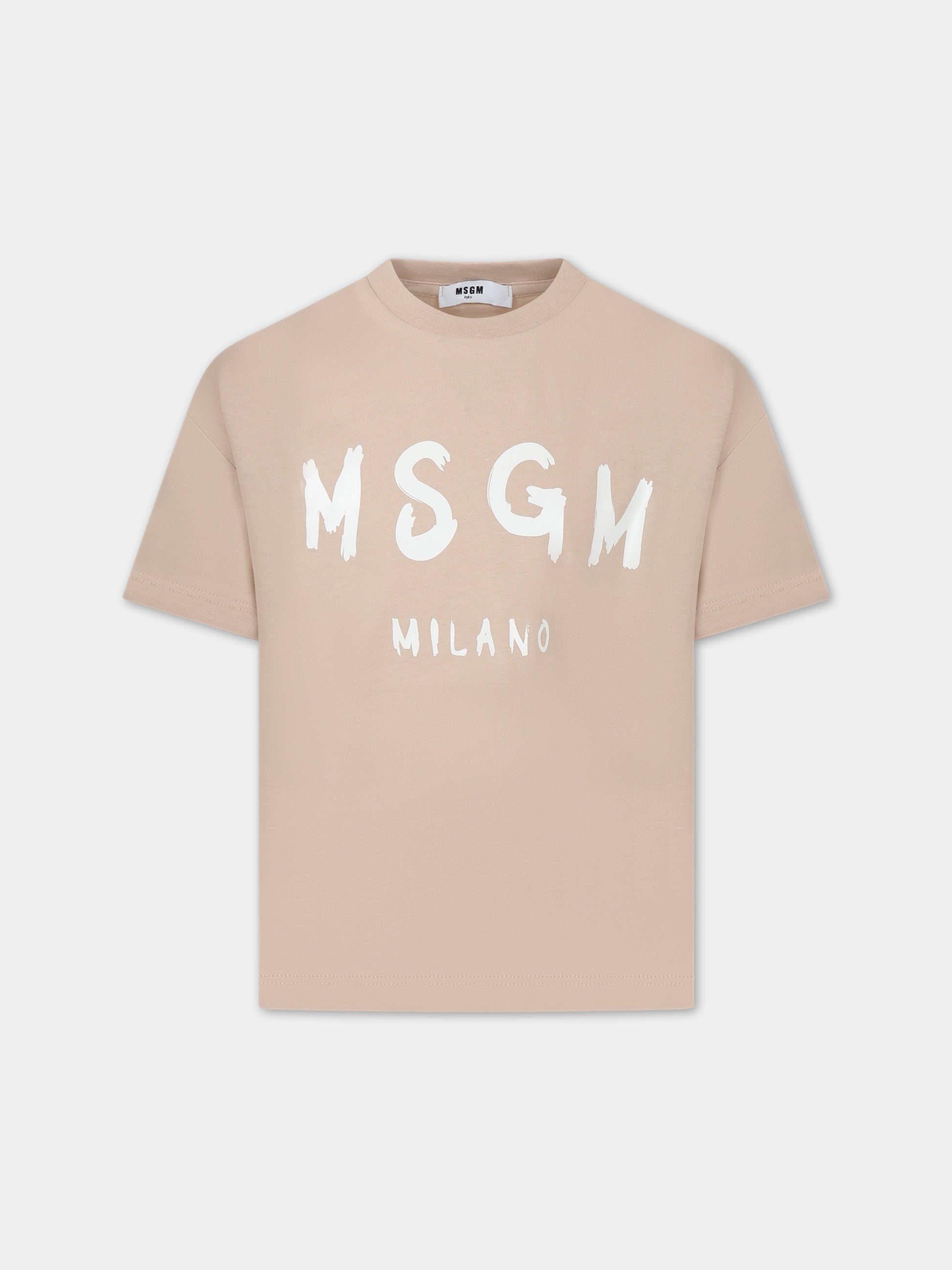 T-shirt beige per bambini con logo,Msgm Kids,MS029315 015