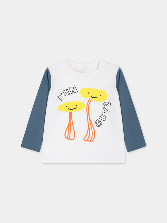 T-shirt bianca per neonati con stampa funghi,Stella Mccartney Kids,8R8570 Z0434 100