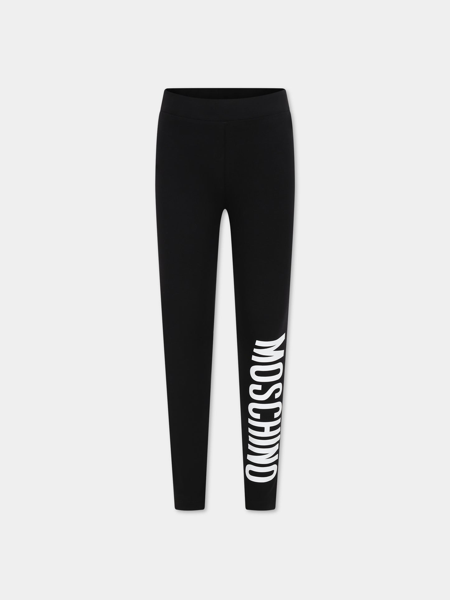 Leggings neri per bambina con logo,Moschino Kids,H4P047 LBA00 60100