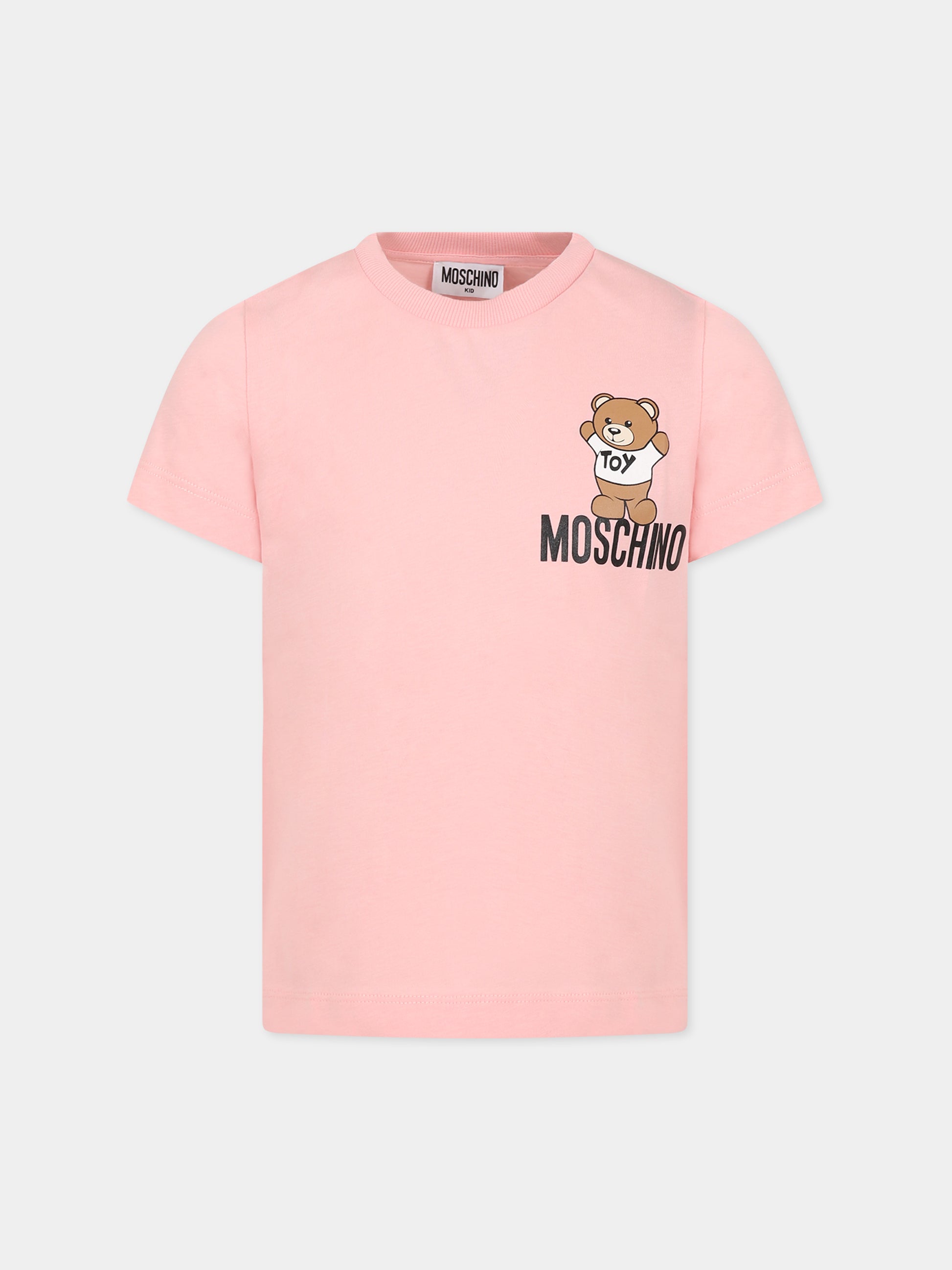 T-shirt rosa per bambina con Teddy Bear,Moschino Kids,HNM03U LAA02 50209