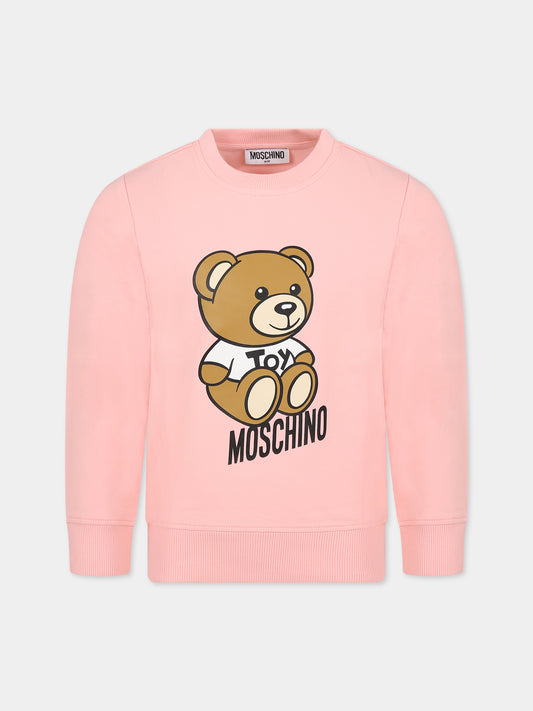 Felpa rosa per bambini con Teddy Bear e logo,Moschino Kids,HRF05R LDA00 50209