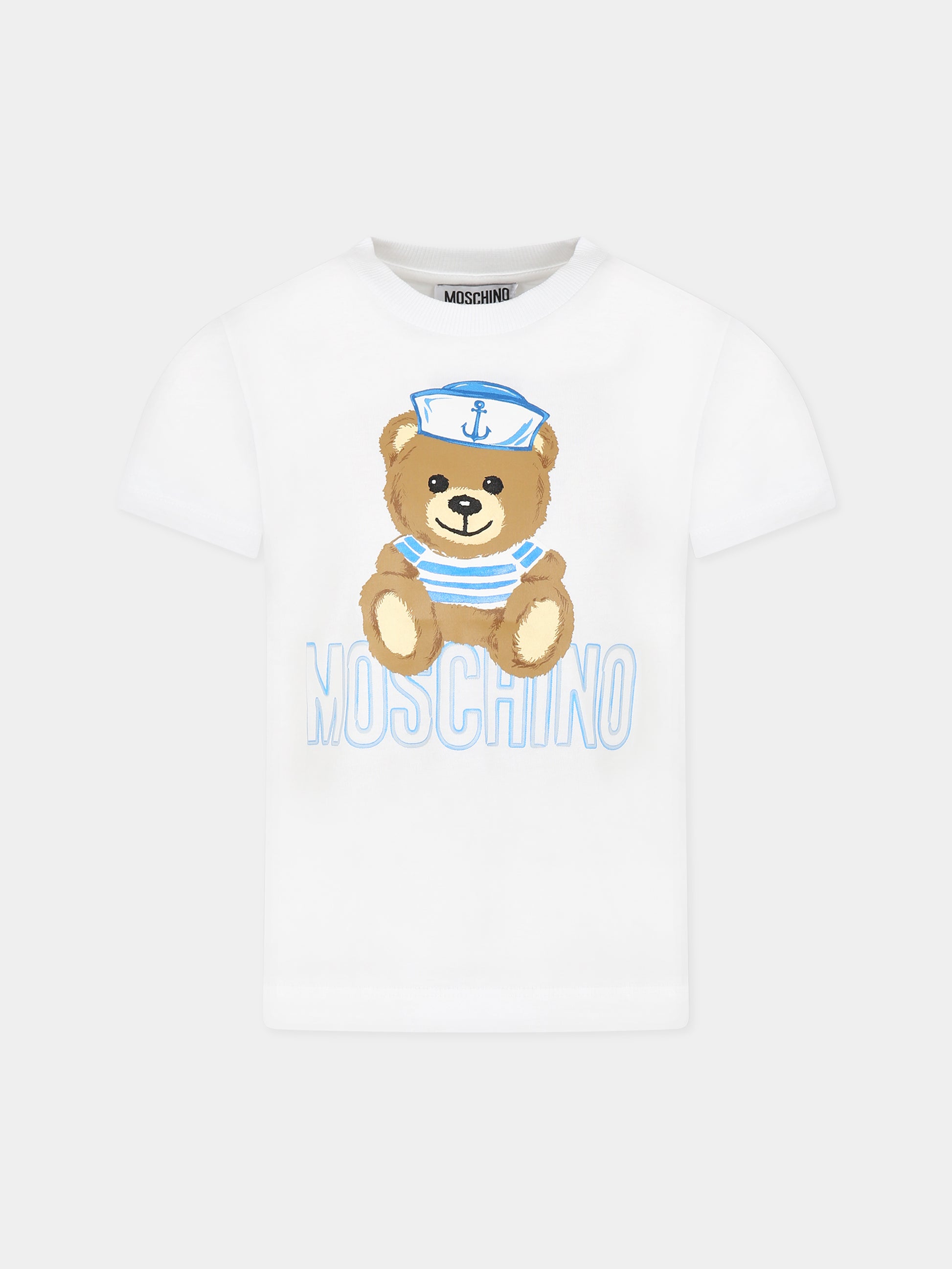 T-shirt bianca per bambini con Teddy Bear marinaio,Moschino Kids,HSM03L LAA02 10101