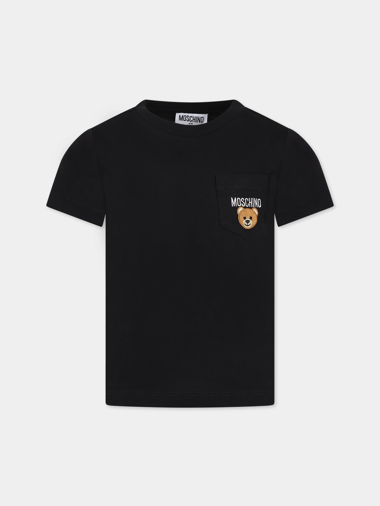 T-shirt nera per bambini con Teddy Bear e logo,Moschino Kids,HUM049 LAA24 60100
