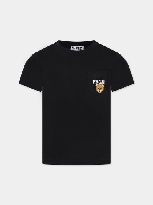 T-shirt nera per bambini con Teddy Bear e logo,Moschino Kids,HUM049 LAA24 60100