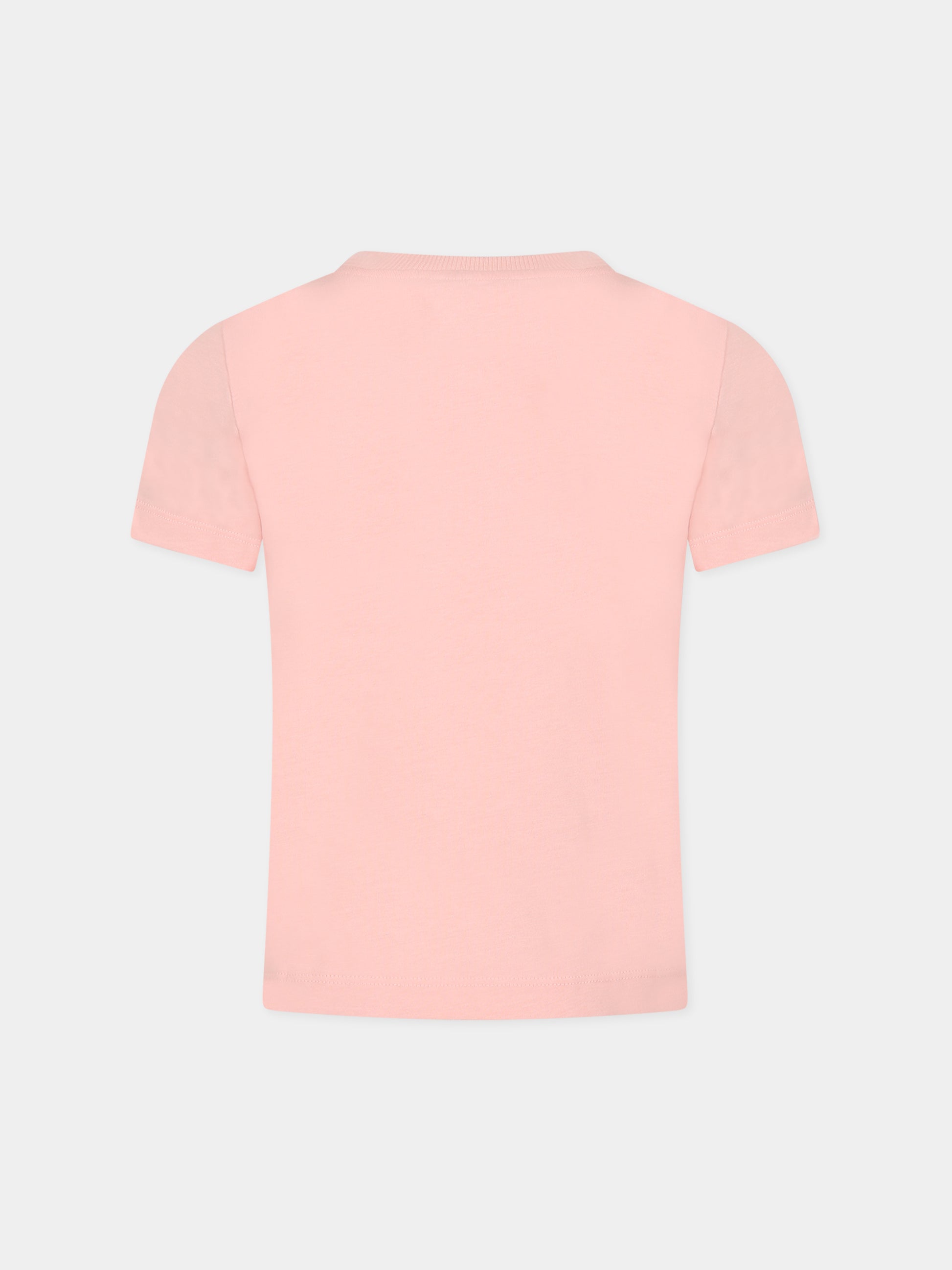 T-shirt rosa per bambina con tre Teddy Bear e logo,Moschino Kids,HUM04B LAA23 50209