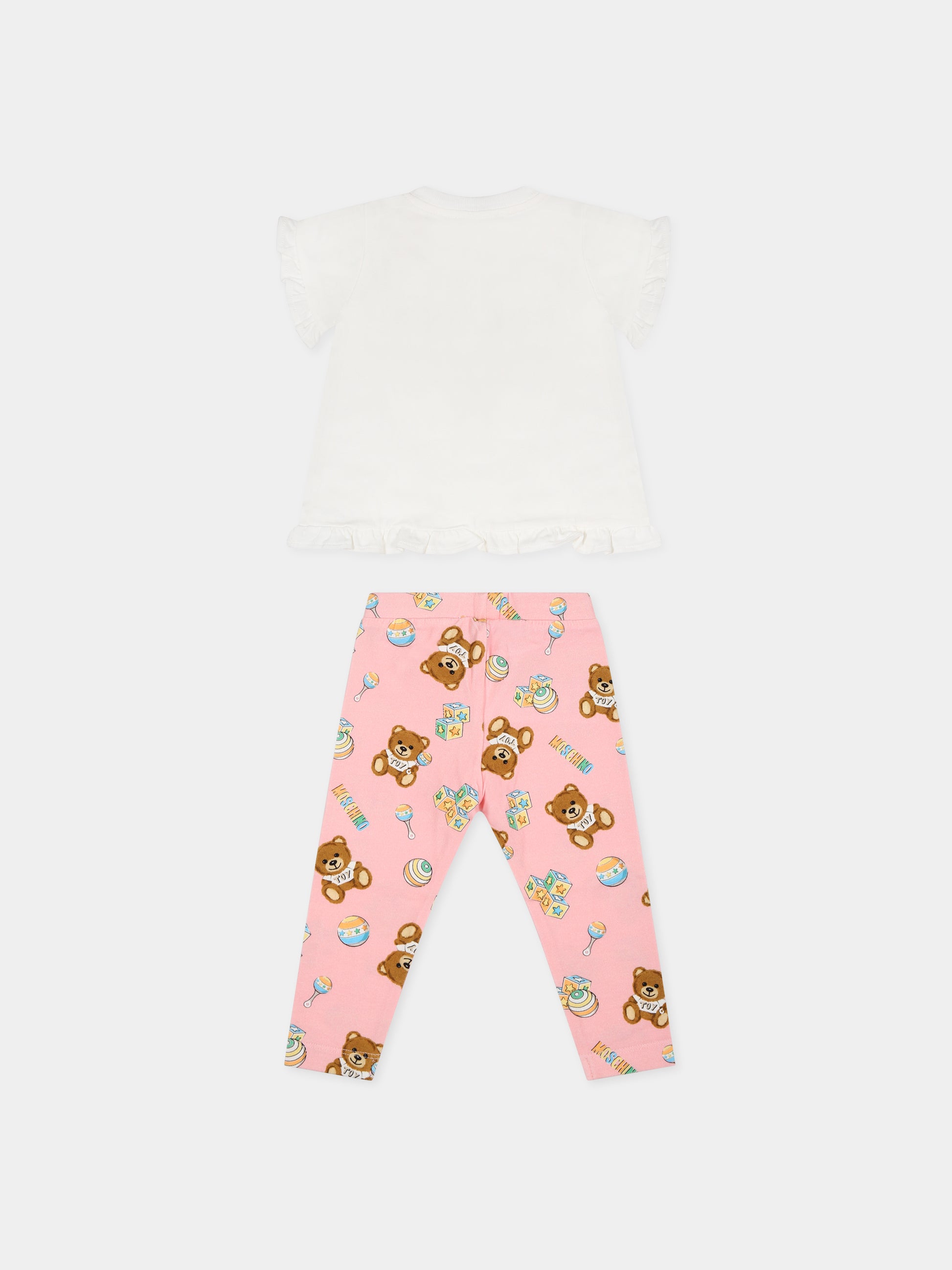 Completo multicolor per neonata con Teddy bear e logo,Moschino Kids,MDG00U LBA00 10063