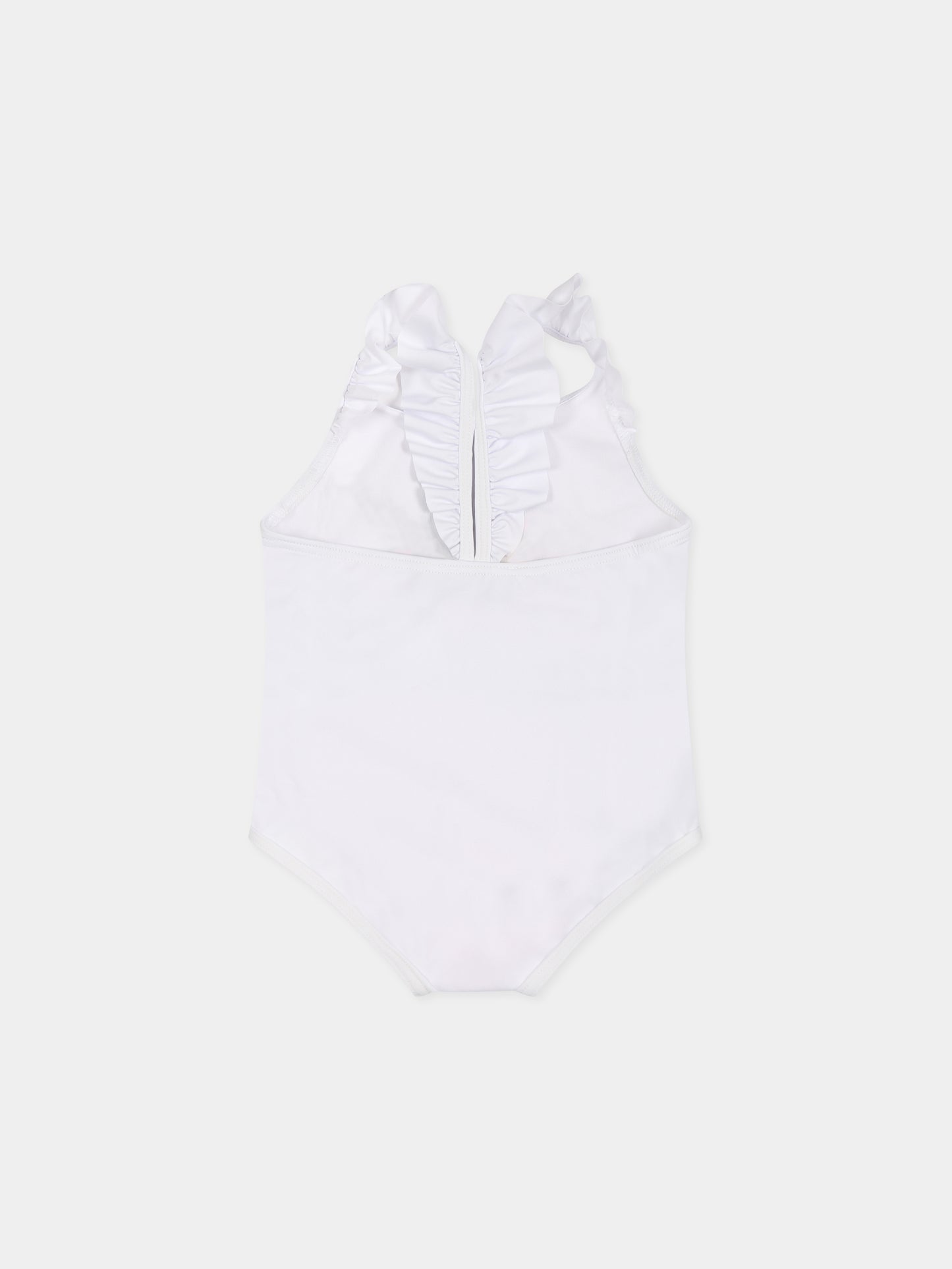White swimsuit for baby girl with Teddy Bear and logo,Moschino Kids,MDL00L LKA00 10101