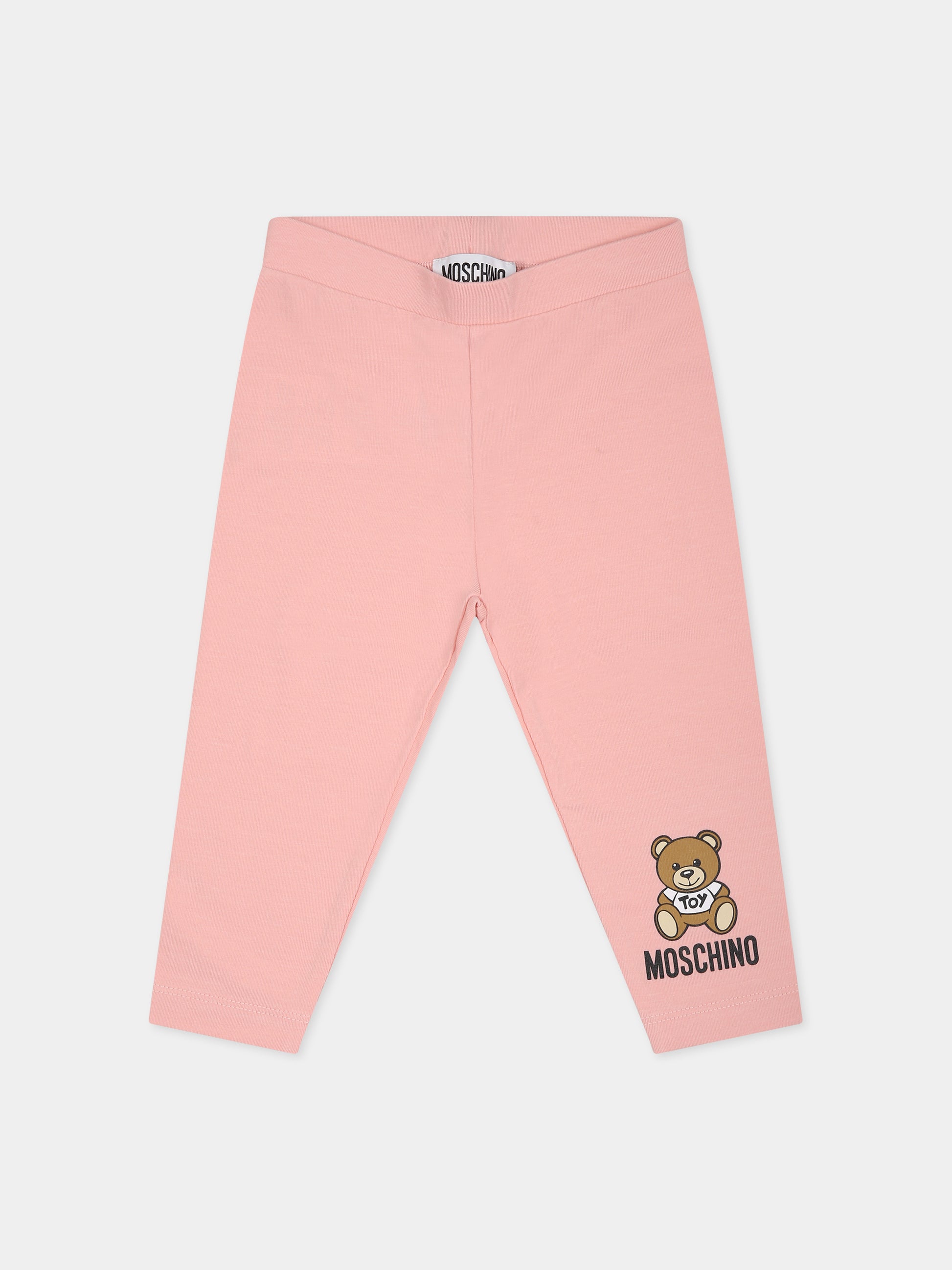 Leggings rosa per neonata con Teddy Bear e logo,Moschino Kids,MDP02Z LBA00 50209