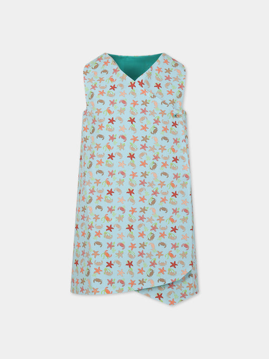 Vestito celeste double-face per bambinta con stampa e logo,Farway Milano,ABDO2PKT