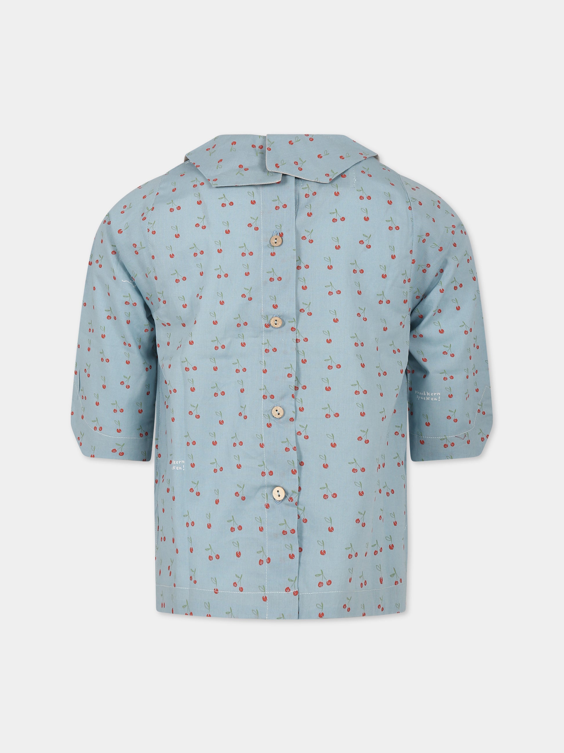 Camicia celeste per bambina con stampa ciliegie,Farway Milano,CAM04PKS