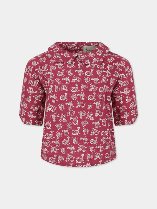 Camicia bordeaux per bambina con stampa uccelli,Farway Milano,CAM04BTA