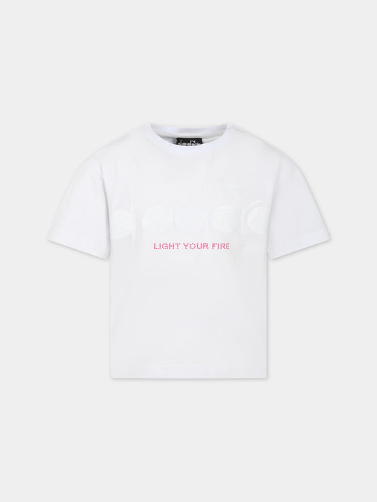 T-shirt bianca per bambina con logo,Diadora Kids,032322 002