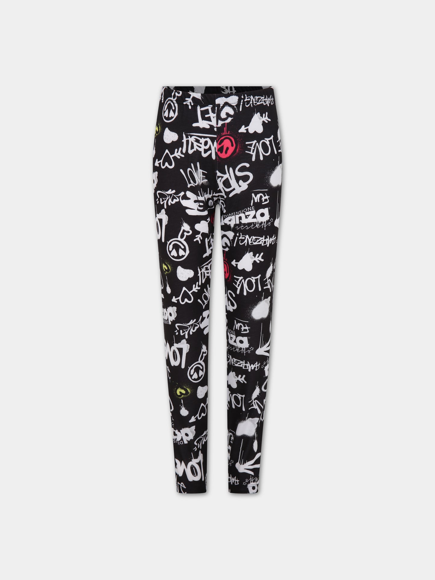Leggings neri per bambina con logo e smile,Dimensione Danza,031667 110