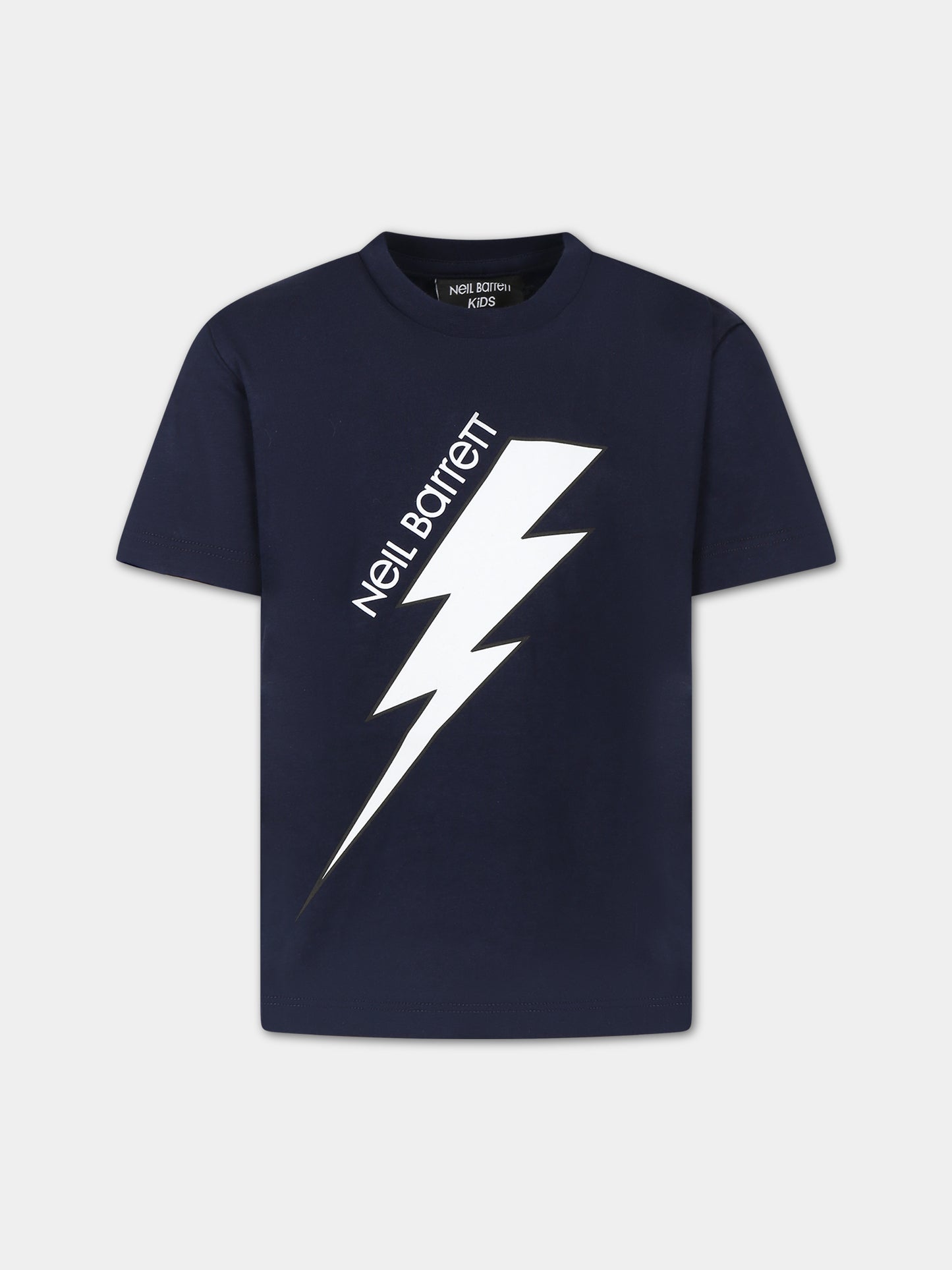 T-shirt blu per bambino con iconica saetta e logo,Neil Barrett Kids,033589 060