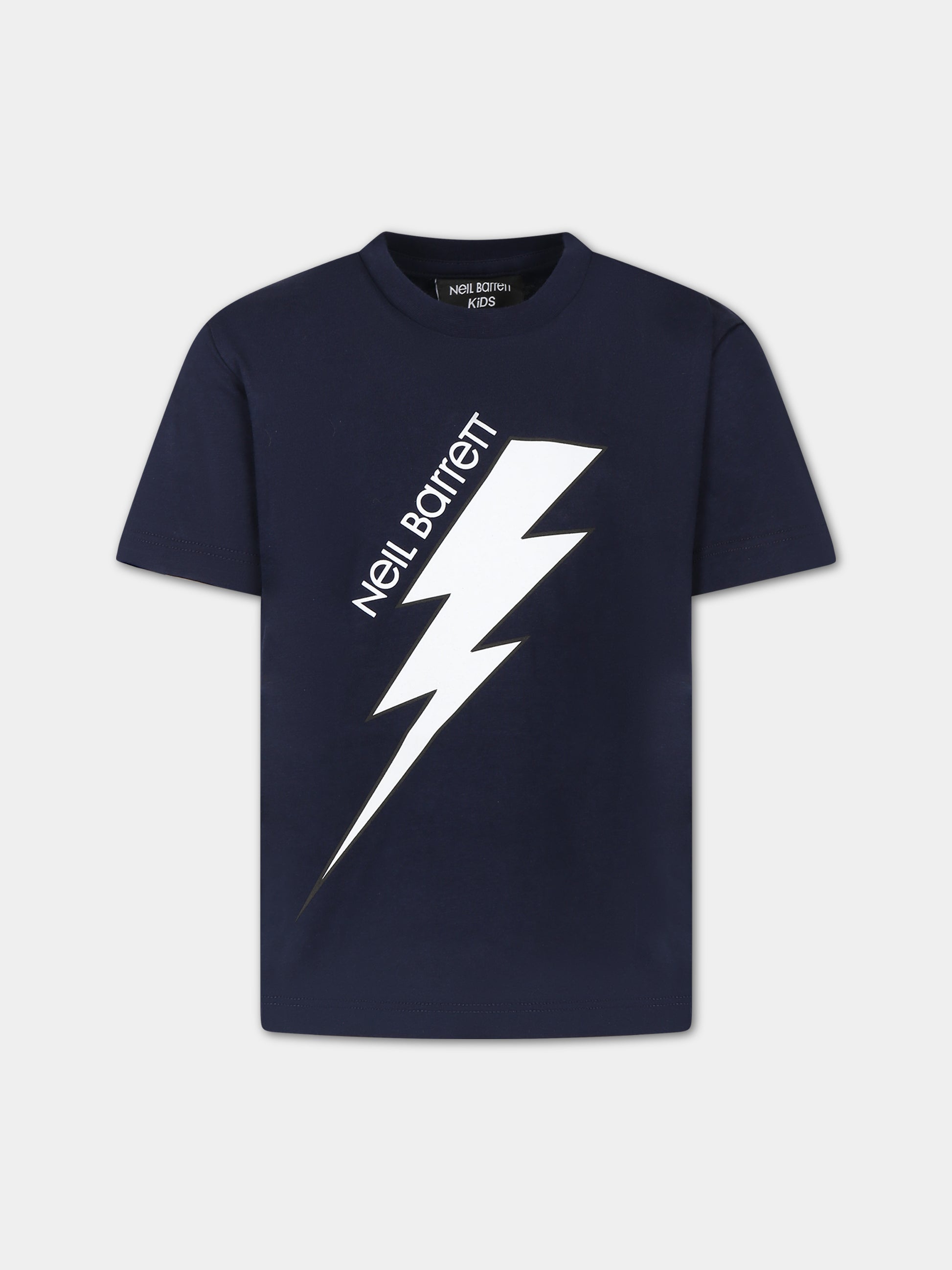 T-shirt blu per bambino con iconica saetta e logo,Neil Barrett Kids,033589 060
