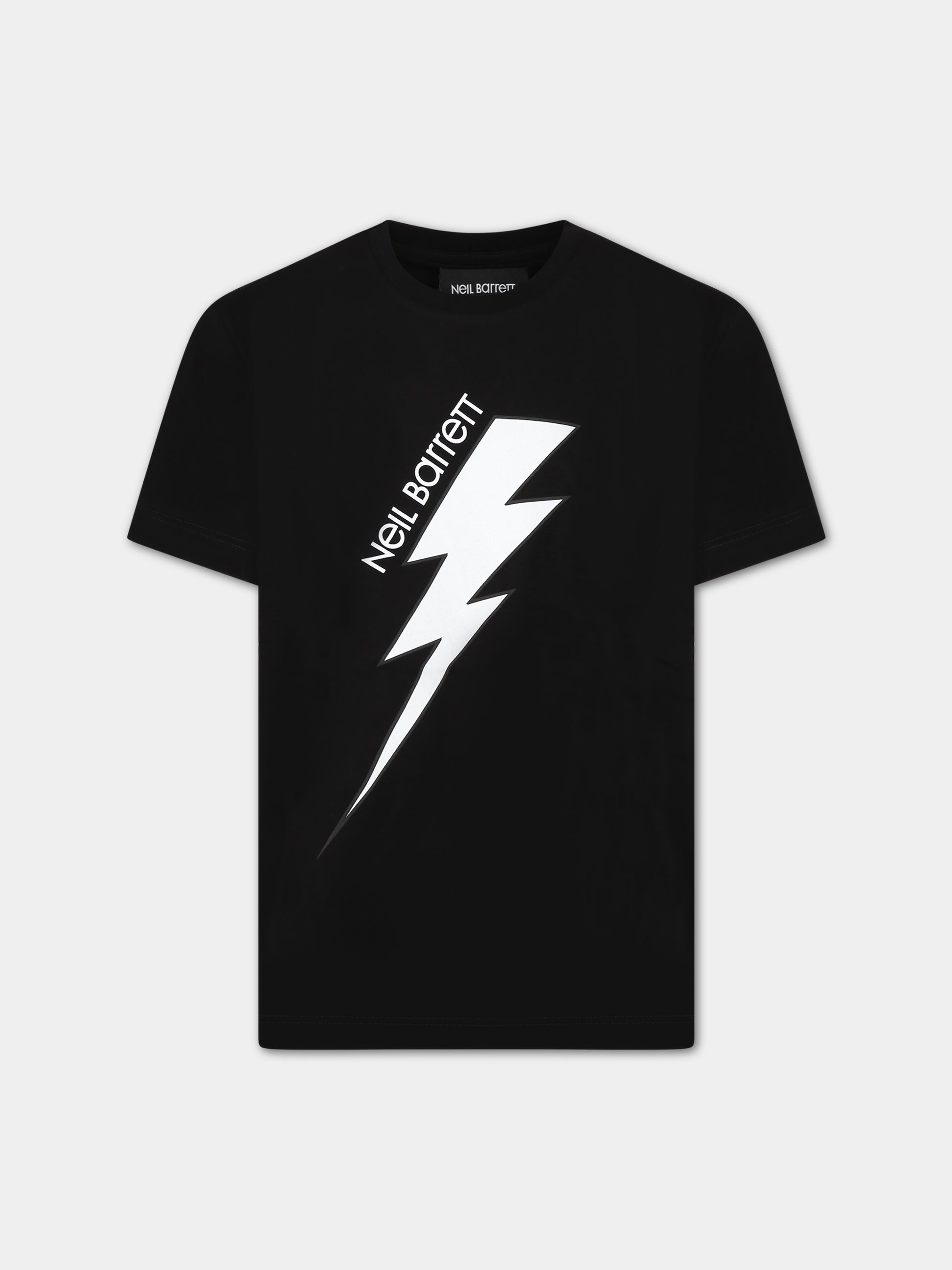 T-shirt nera per bambino con iconica saetta e logo,Neil Barrett Kids,033589 110
