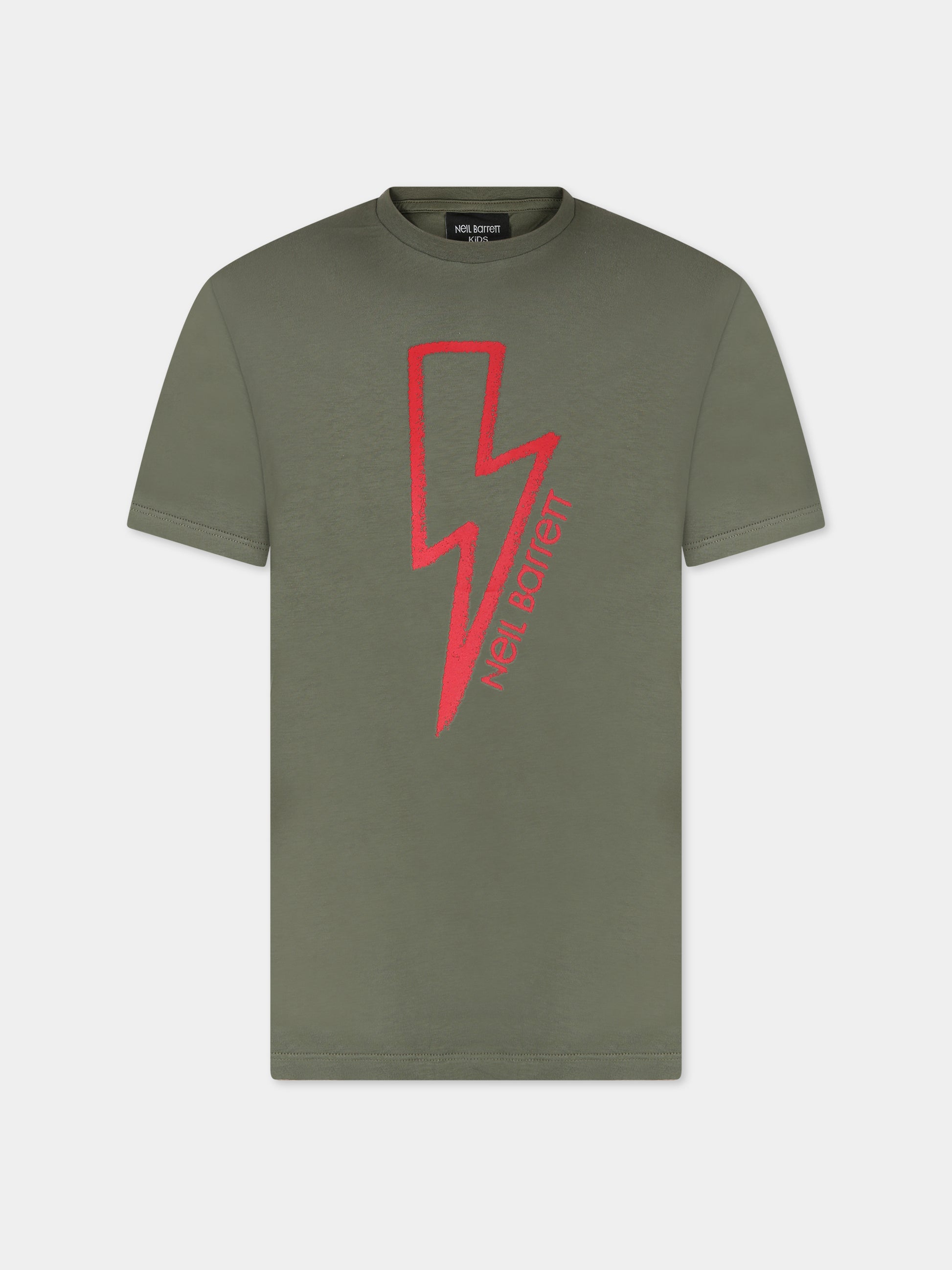 T-shirt verde per bambino con iconica saetta,Neil Barrett Kids,033634 082