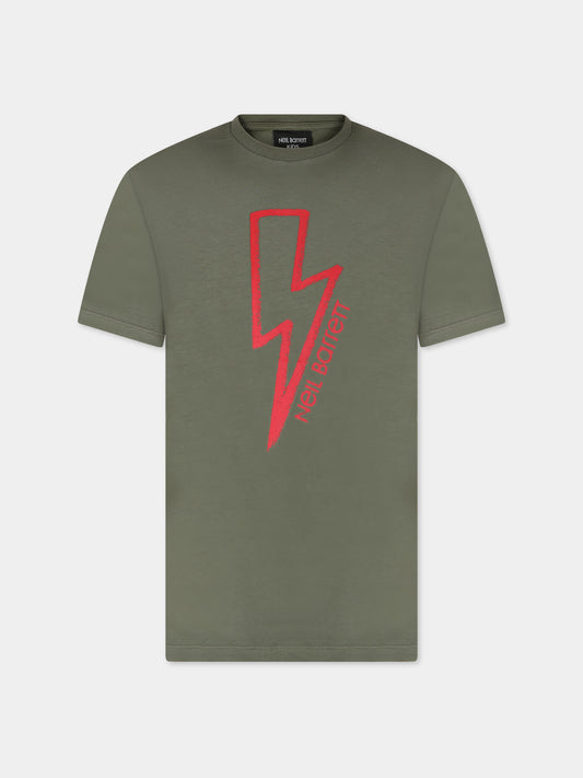 T-shirt verde per bambino con iconica saetta,Neil Barrett Kids,033634 082